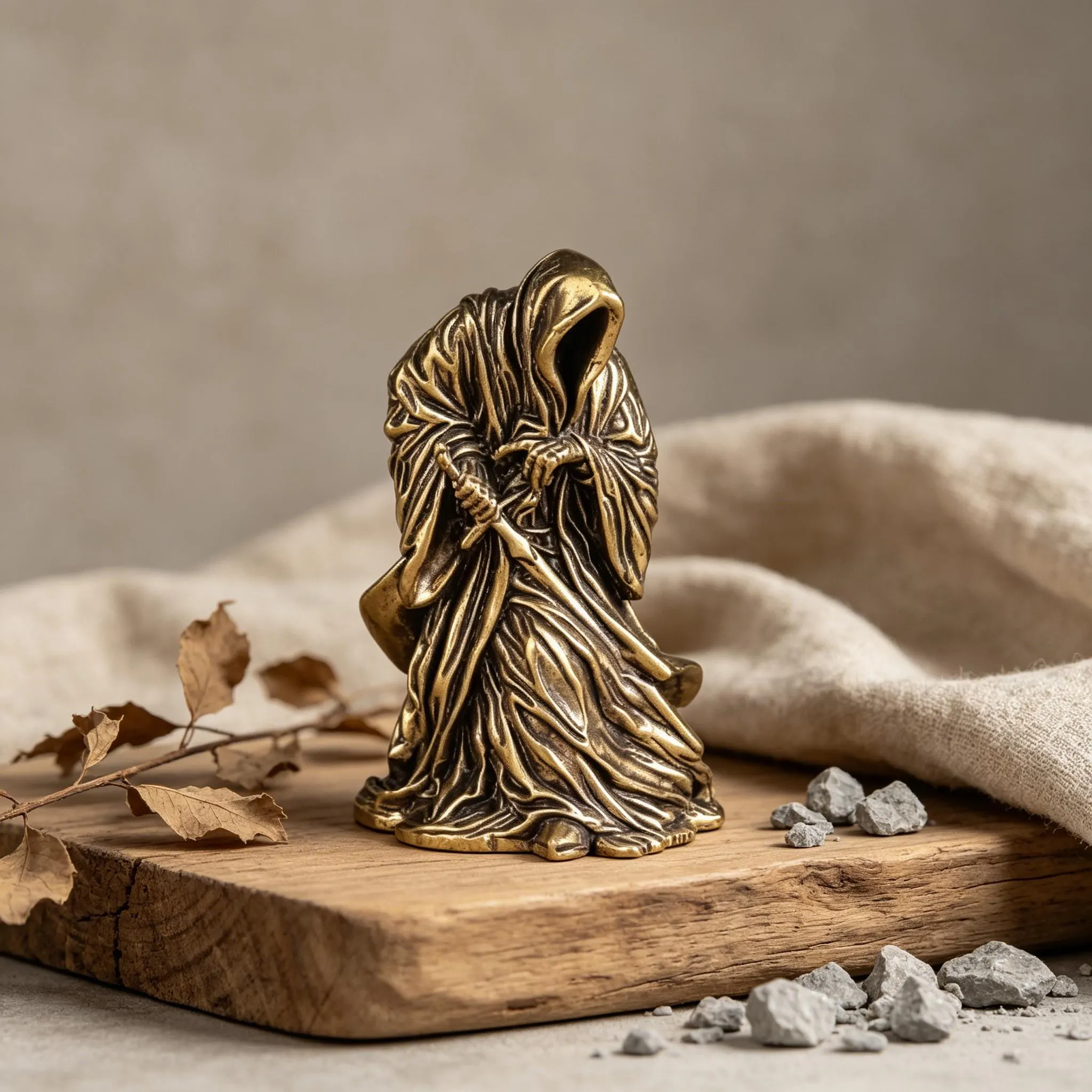Handcrafted Brass Hooded Figure Figurine — Copper figurine image 3