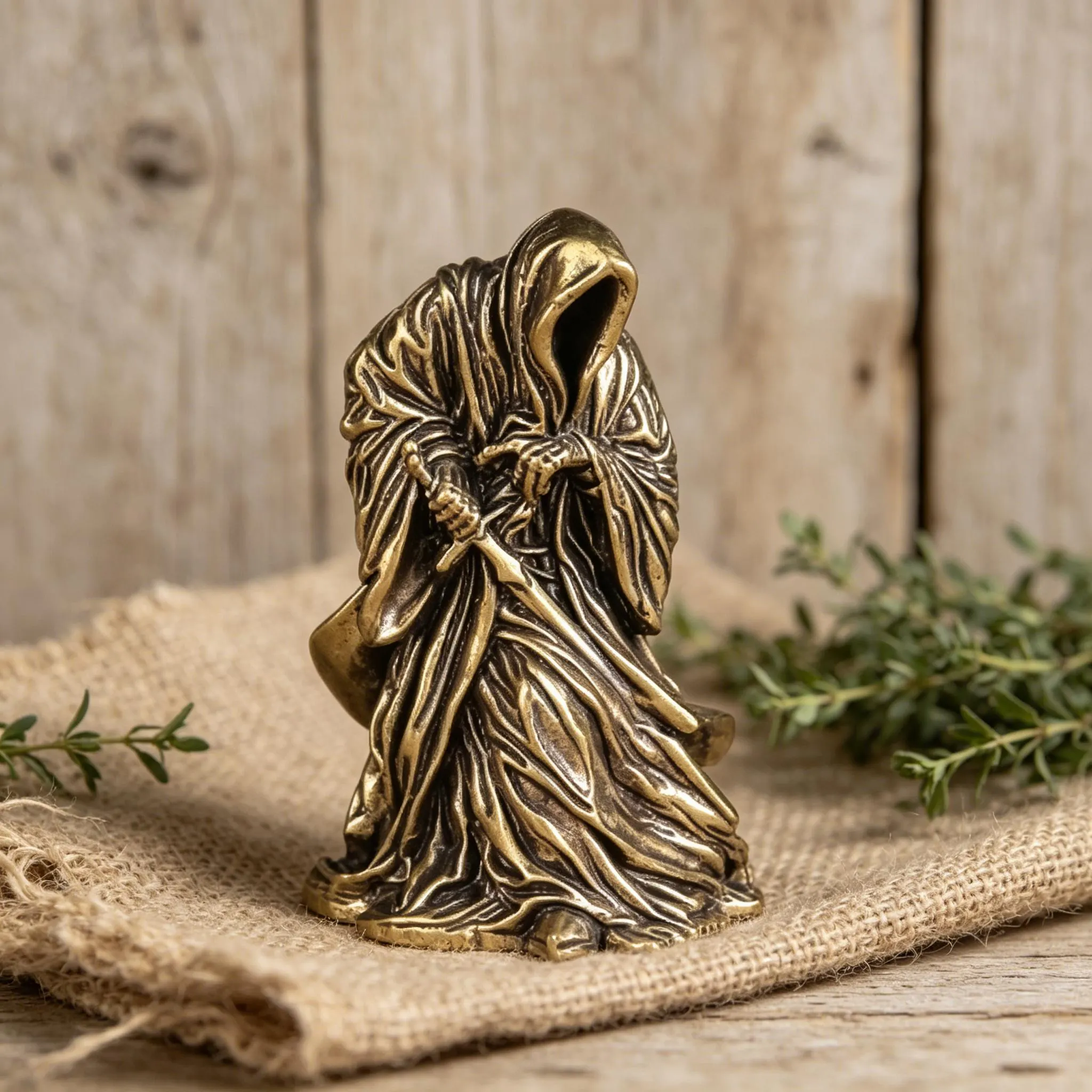 Handcrafted Brass Hooded Figure Figurine — Copper figurine image 4