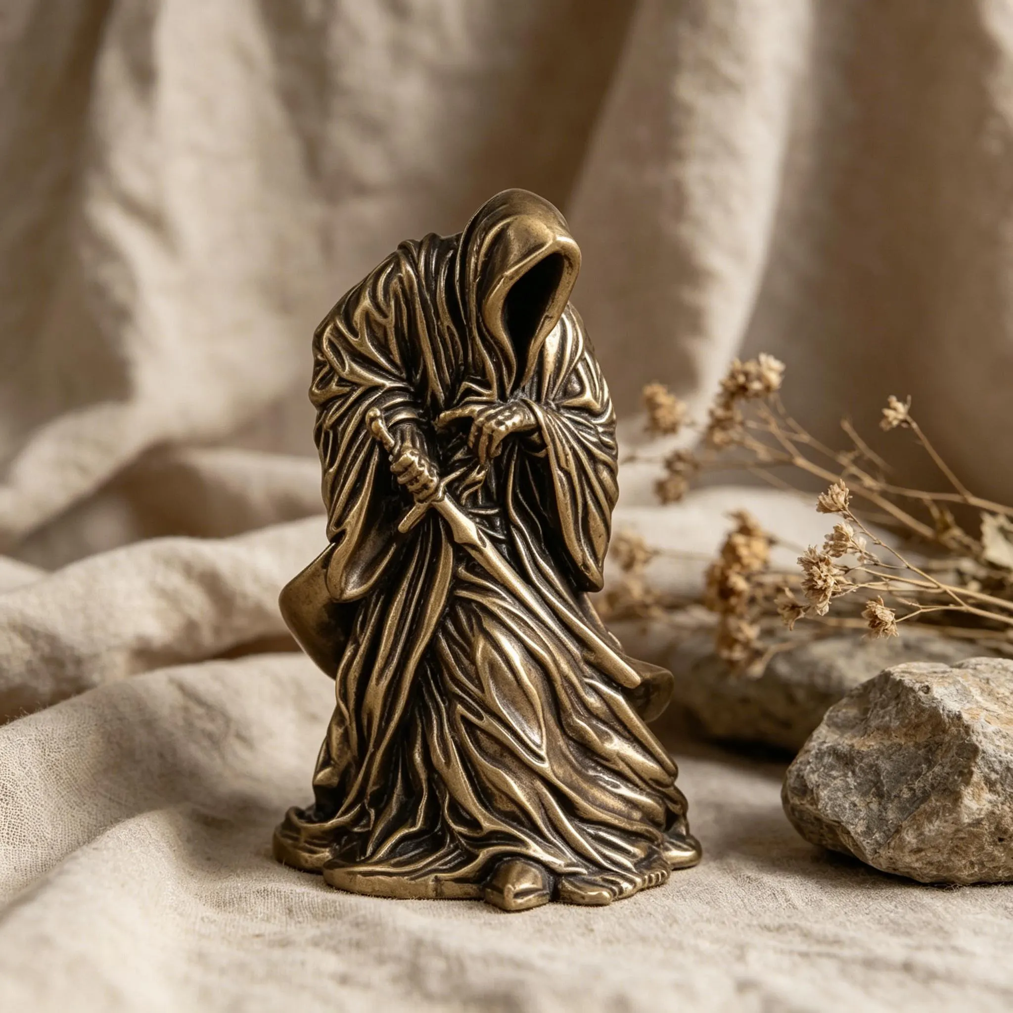 Handcrafted Brass Hooded Figure Figurine — Copper figurine image 5