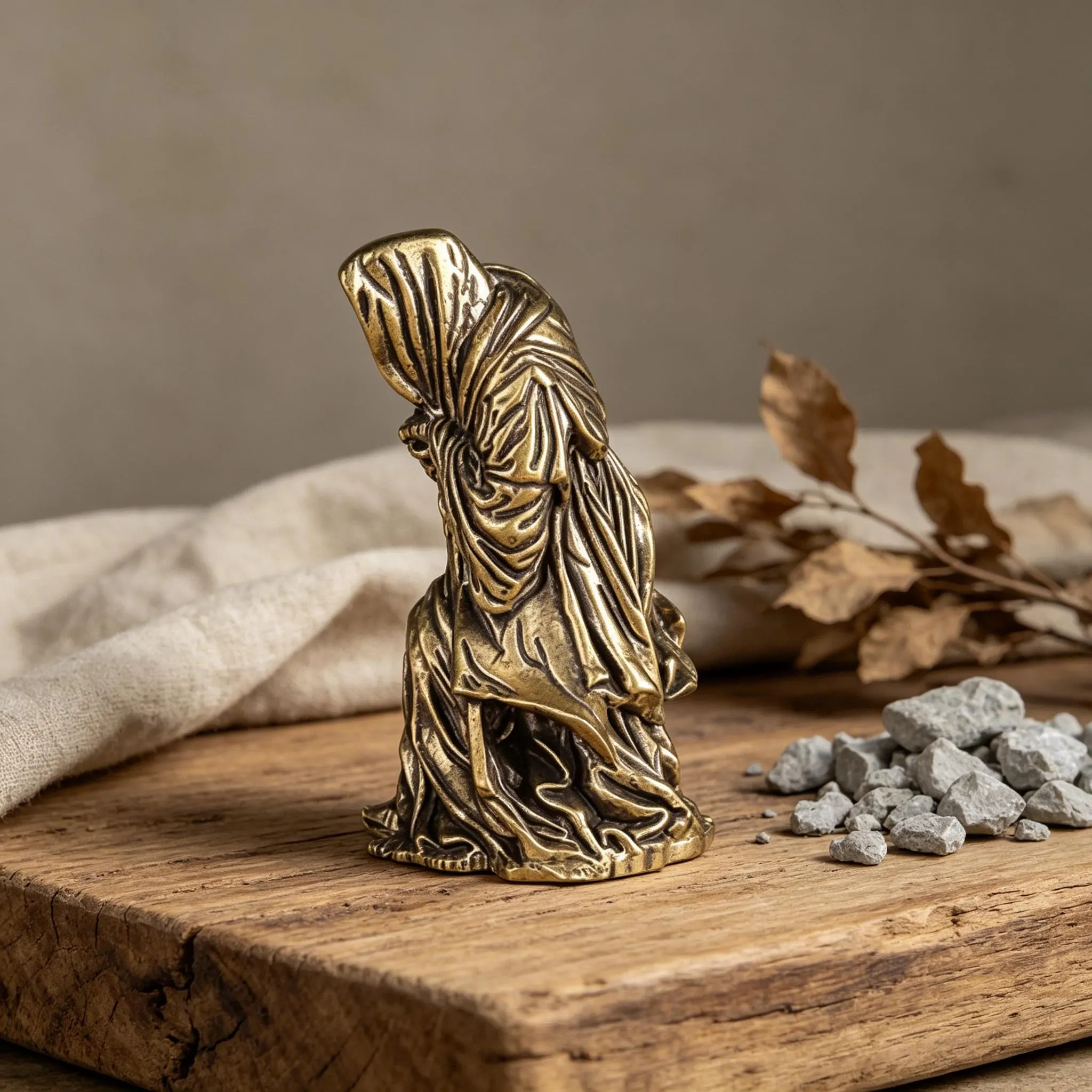 Handcrafted Brass Hooded Figure Figurine — Copper figurine image 7