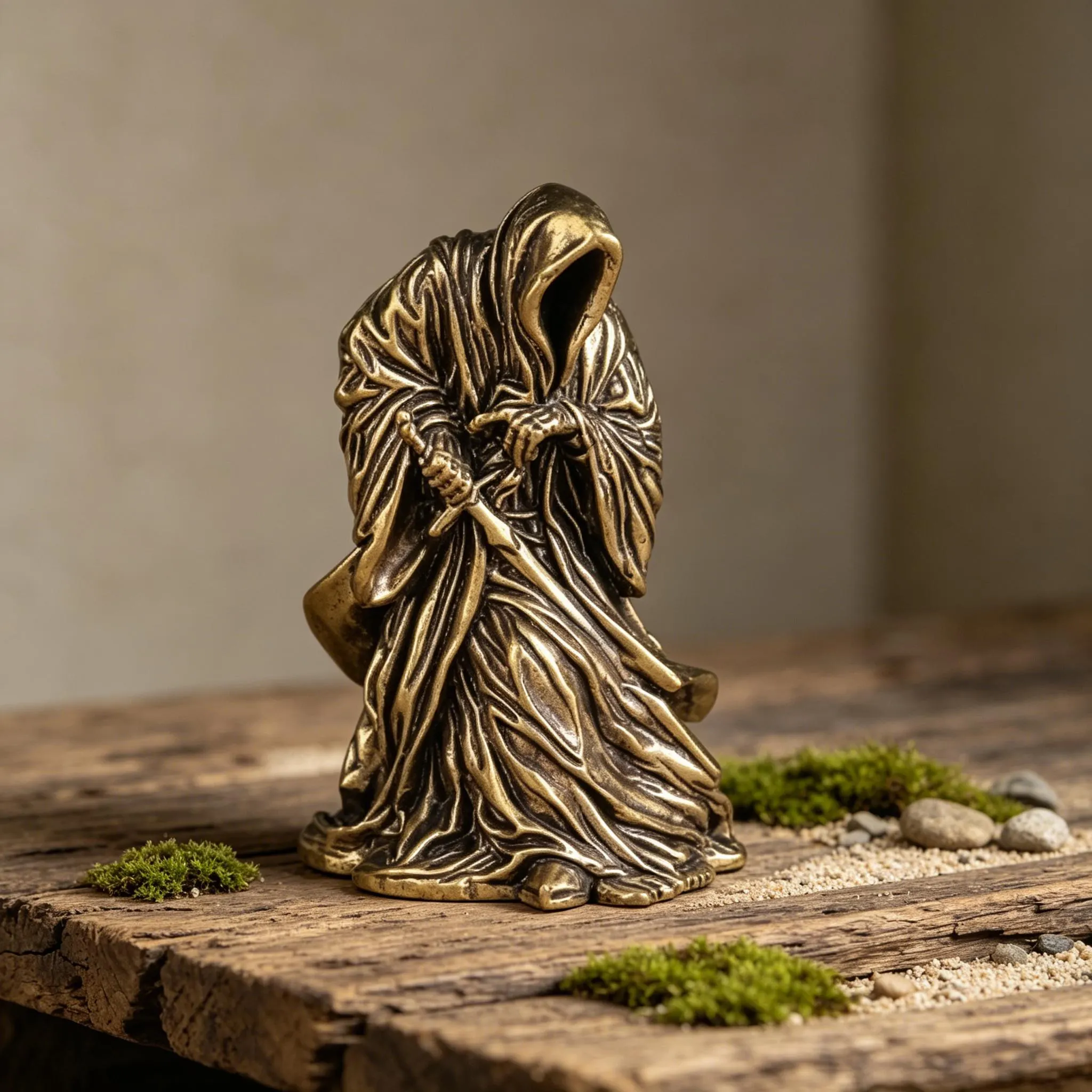 Handcrafted Brass Hooded Figure Figurine — Copper figurine image 8