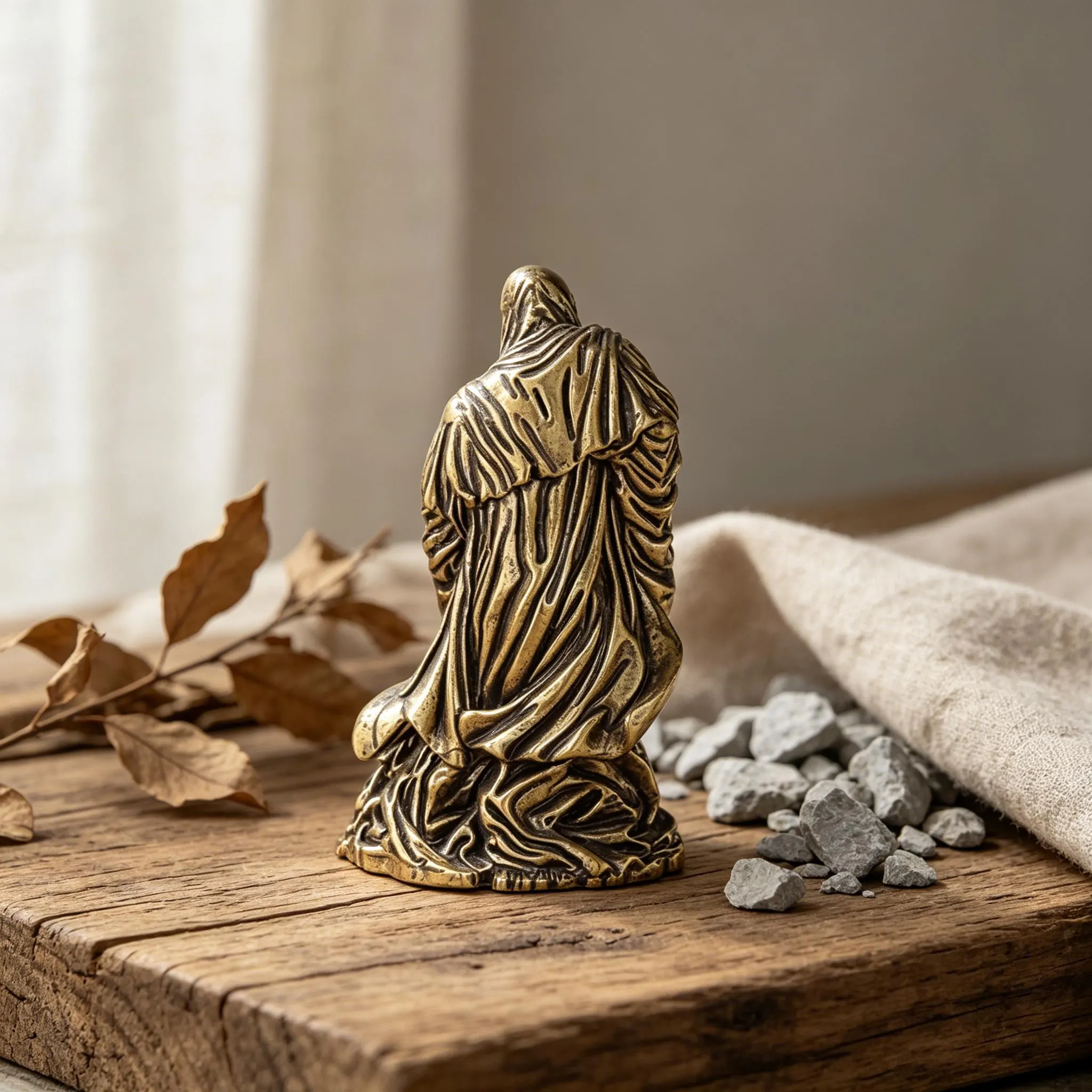 Handcrafted Brass Hooded Figure Figurine — Copper figurine image 10