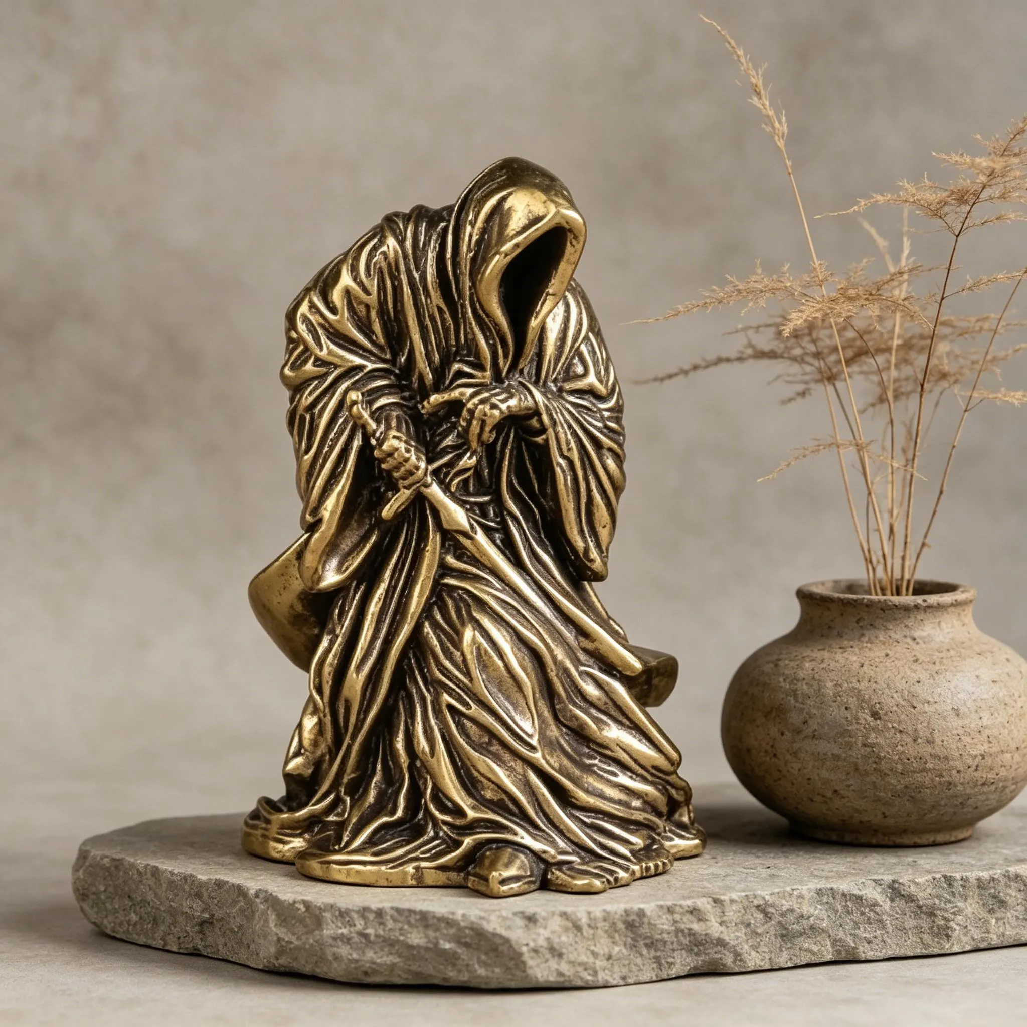 Handcrafted Brass Hooded Figure Figurine — Copper figurine image 1