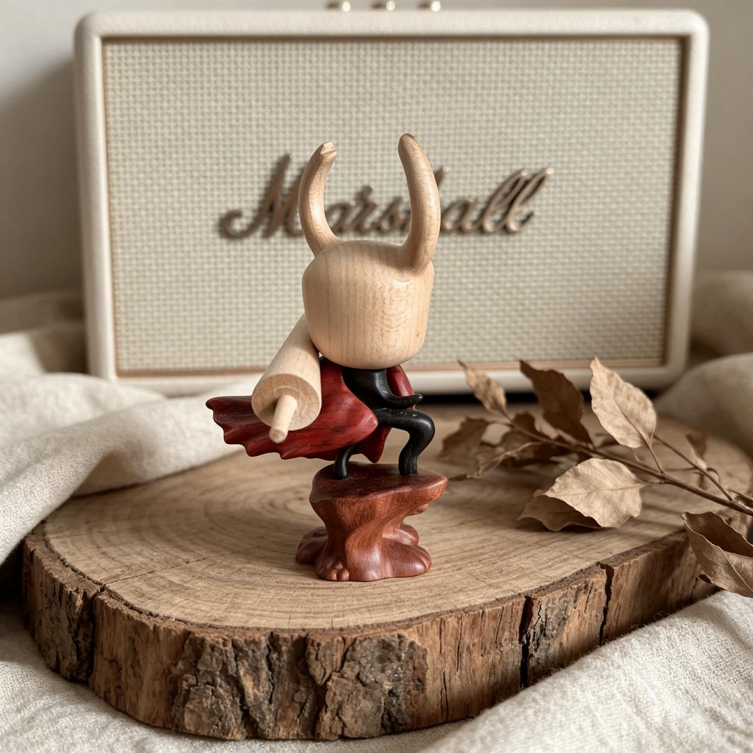 Handcarved Wooden Hollow Knight & Hornet Figurine Set — Brass figurine image 4