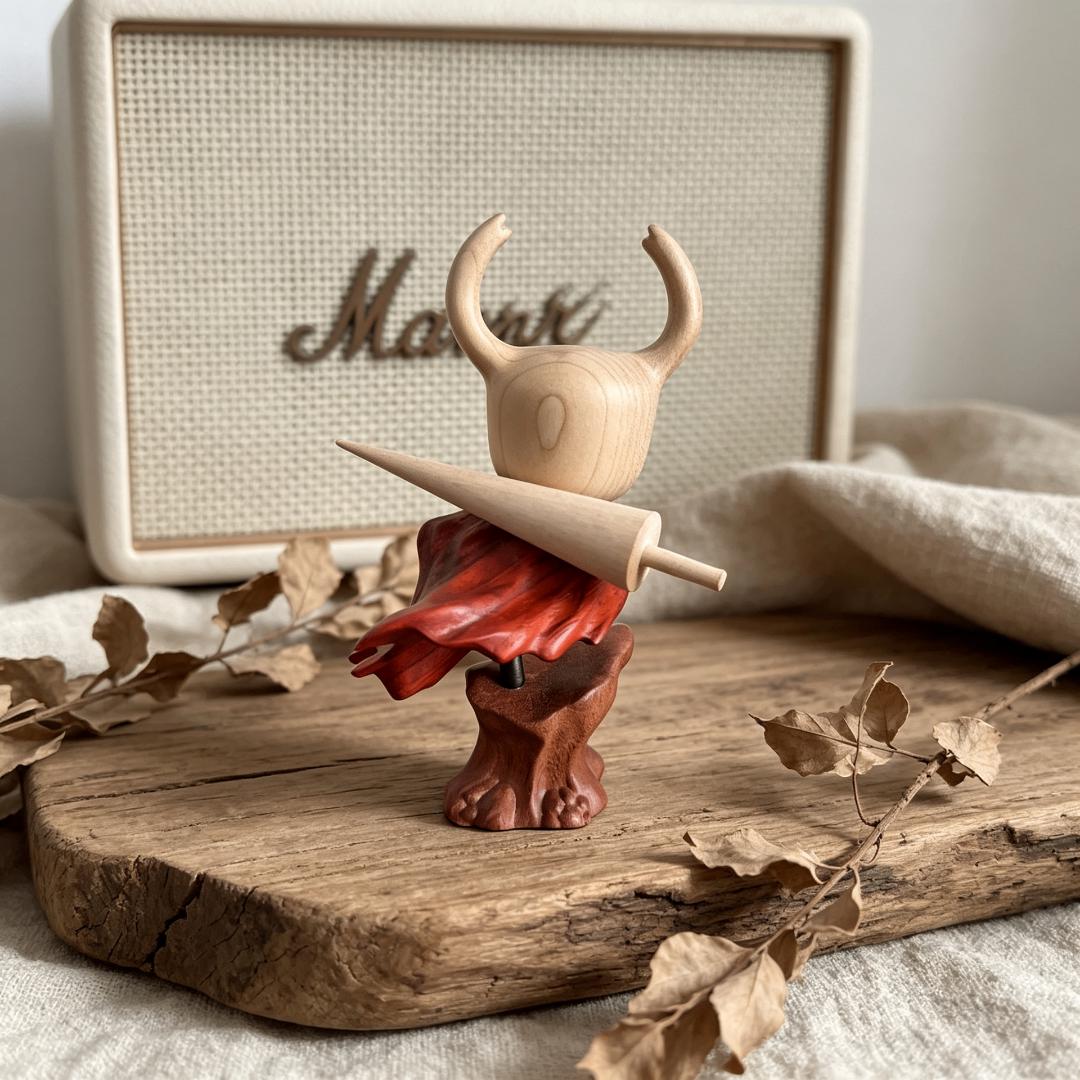 Handcarved Wooden Hollow Knight & Hornet Figurine Set — Brass figurine image 5