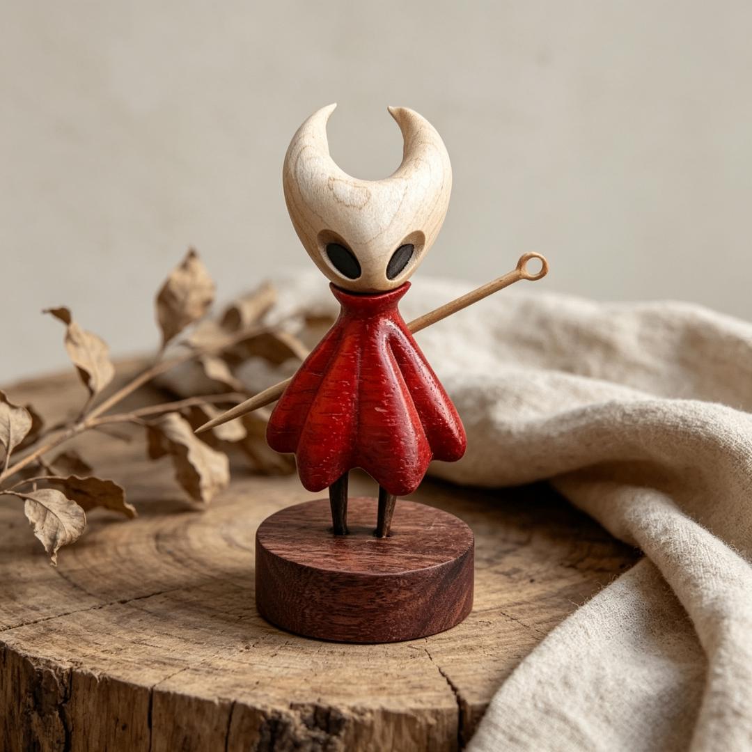 Handcarved Wooden Hollow Knight & Hornet Figurine Set — Brass figurine image 6