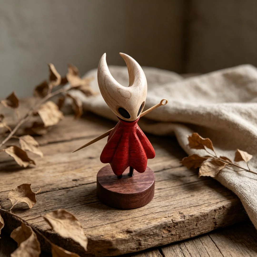 Handcarved Wooden Hollow Knight & Hornet Figurine Set — Brass figurine image 8