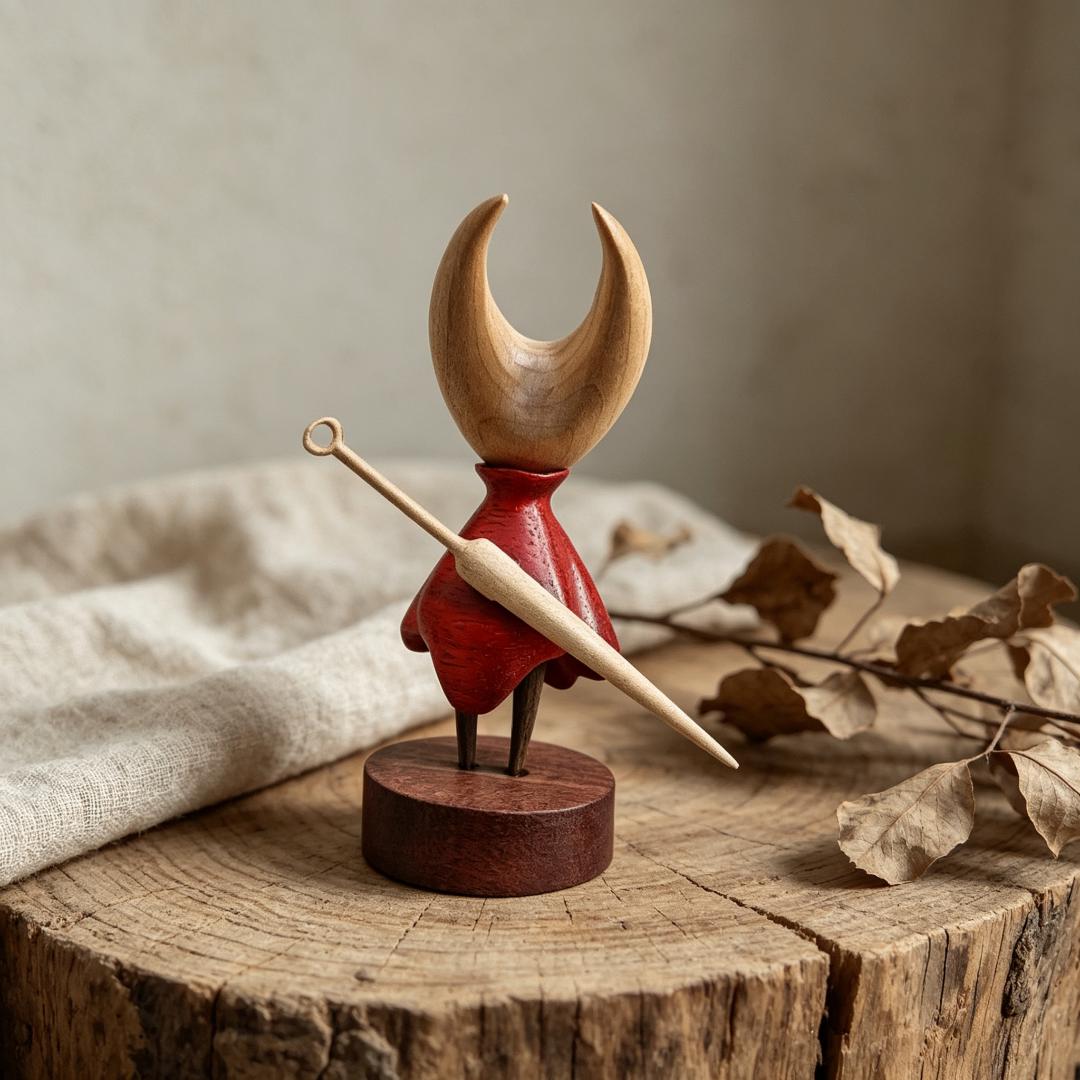 Handcarved Wooden Hollow Knight & Hornet Figurine Set — Brass figurine image 9