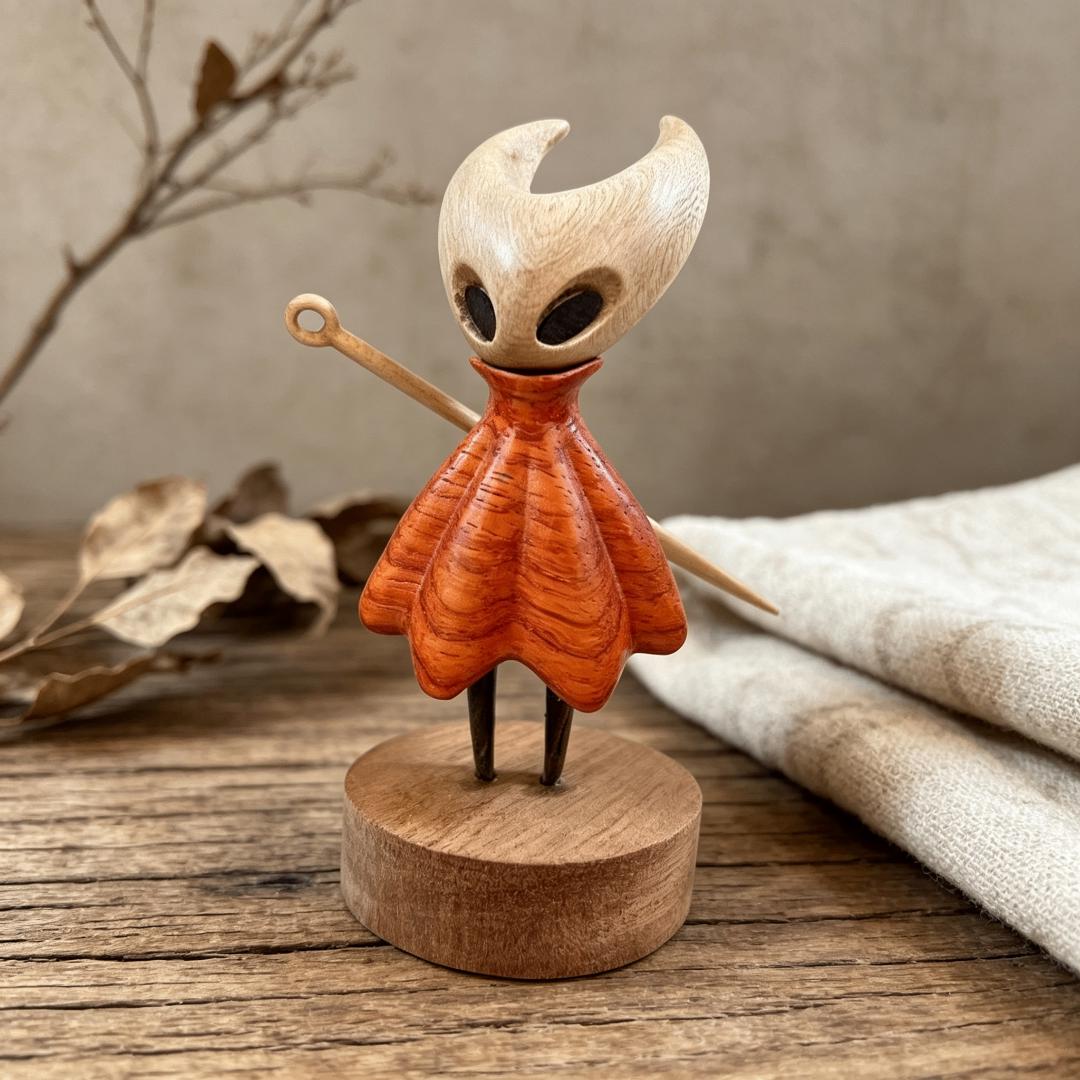 Handcarved Wooden Hollow Knight & Hornet Figurine Set — Brass figurine image 10