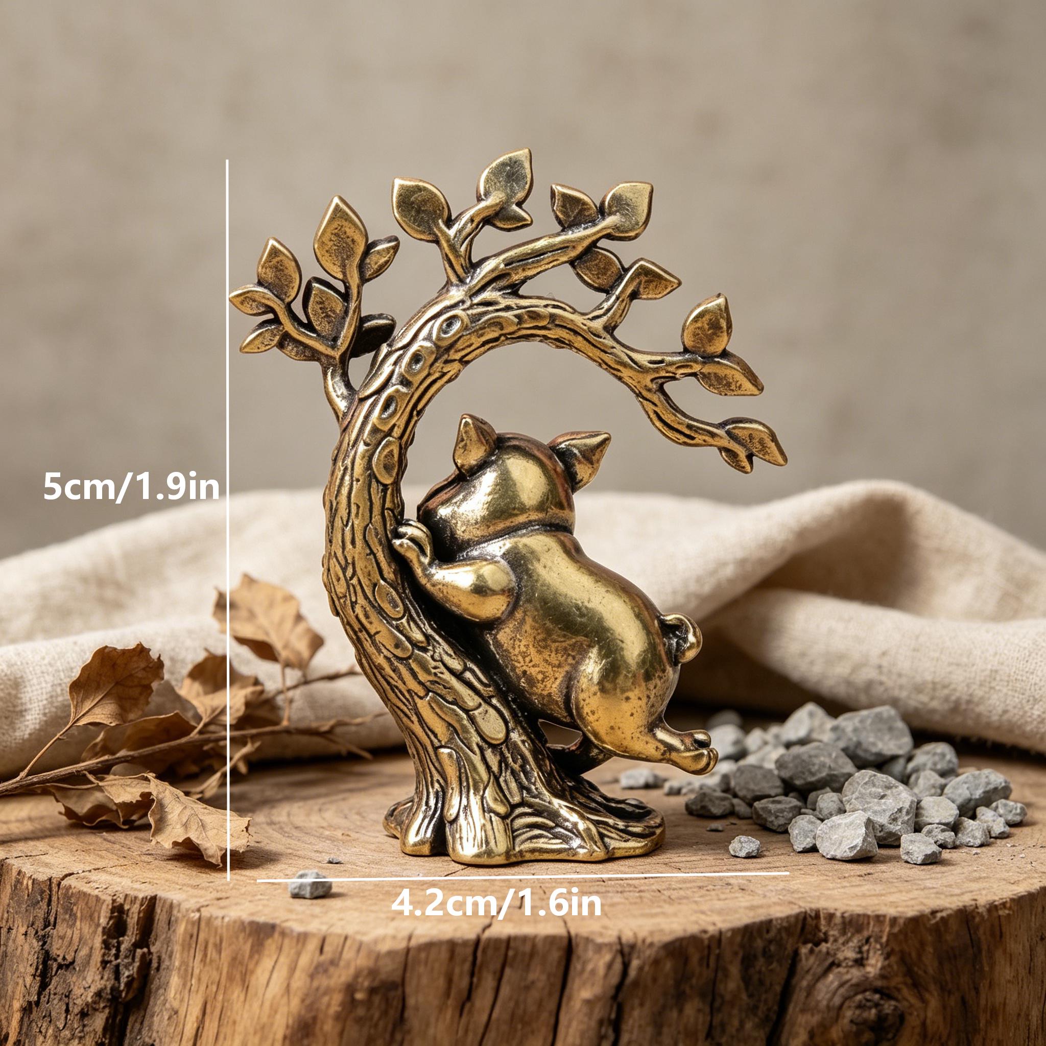 Handcrafted Mini Copper Pig Figurine on Tree — Copper figurine image 2
