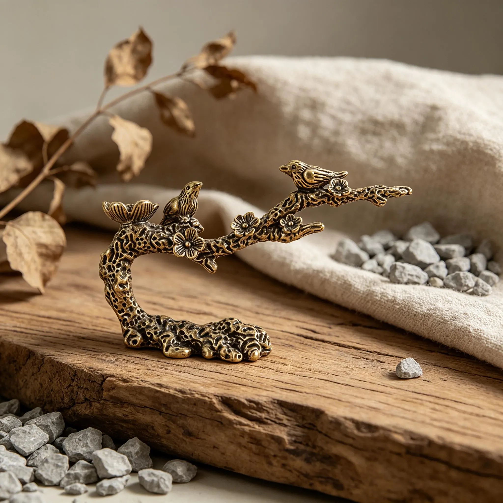 Handcrafted Mini Copper Birds on Branch Figurine — Copper figurine image 4