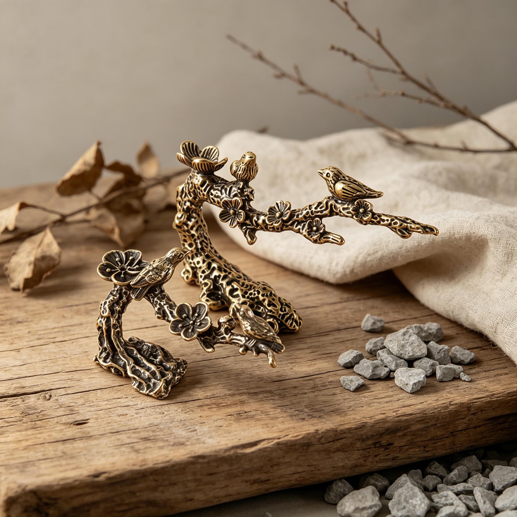 Handcrafted Mini Copper Birds on Branch Figurine — Copper figurine image 7