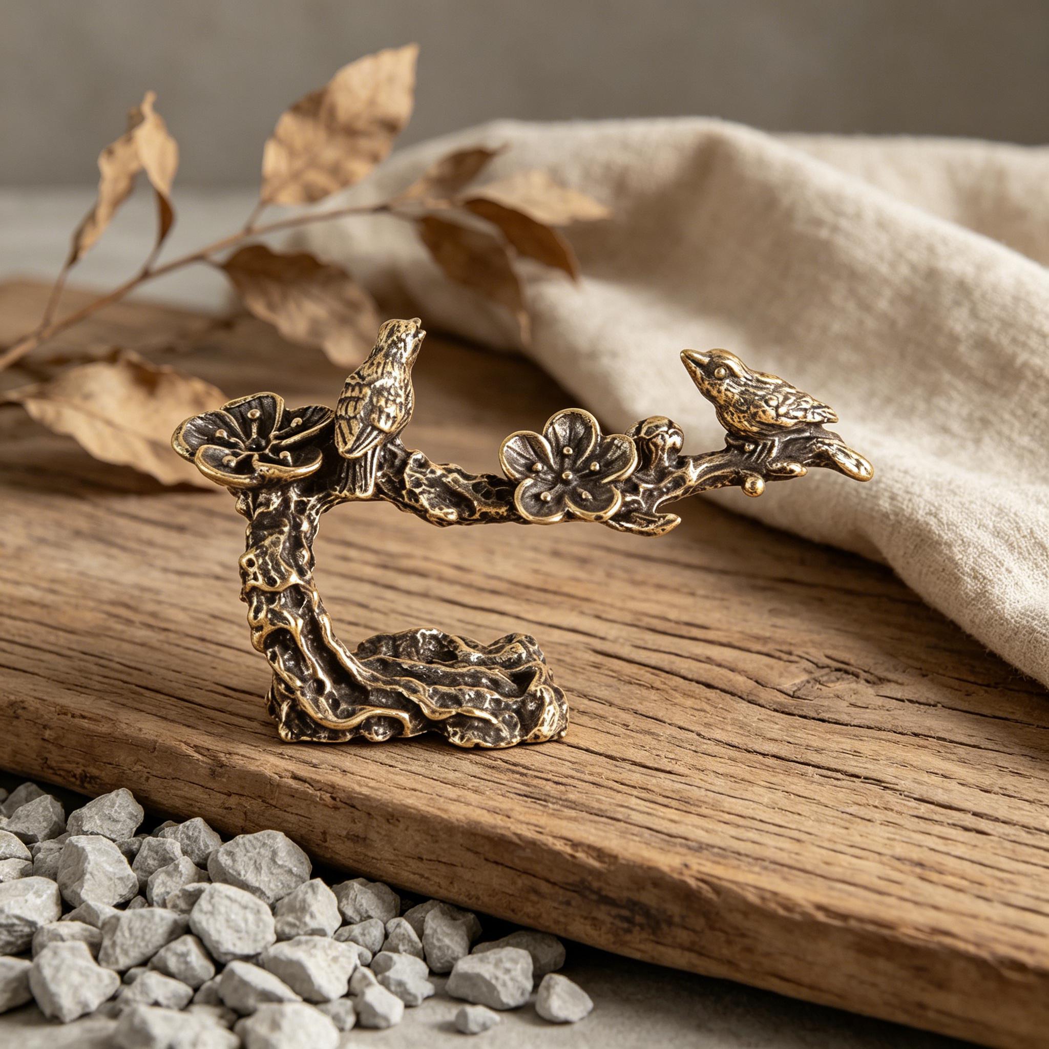Handcrafted Mini Copper Birds on Branch Figurine — Copper figurine image 1