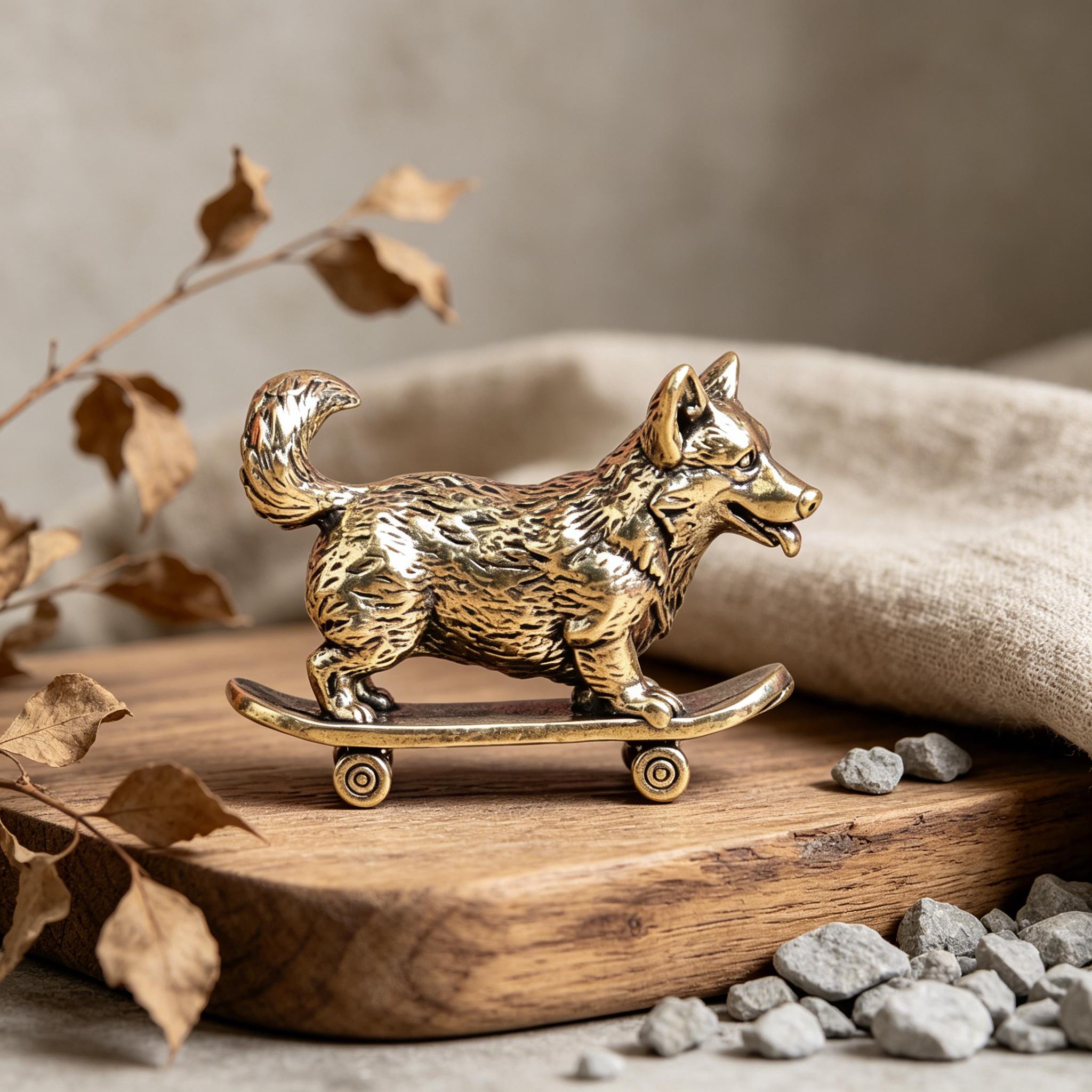 Mini Brass Dog Figurine on Skateboard — Brass figurine image 5