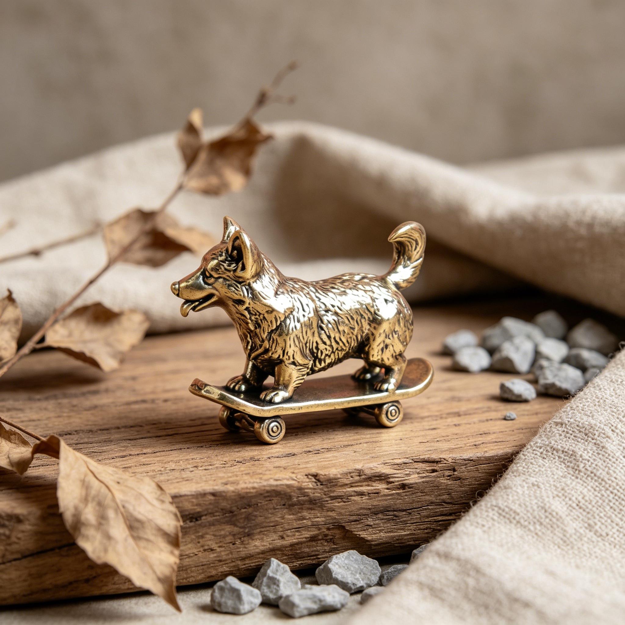 Mini Brass Dog Figurine on Skateboard — Brass figurine image 6