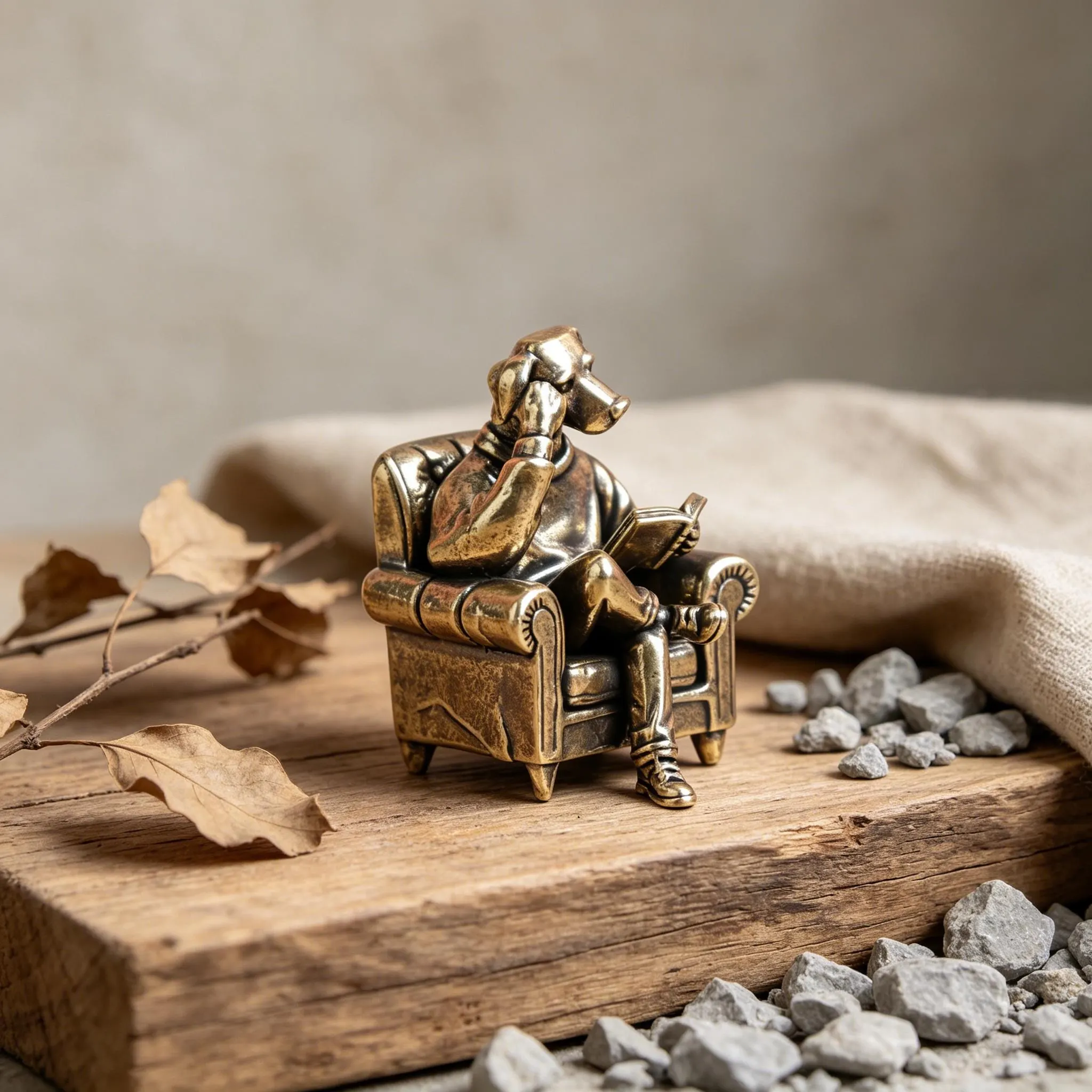 Mini Brass Dog Figurine Reading — Brass figurine image 3