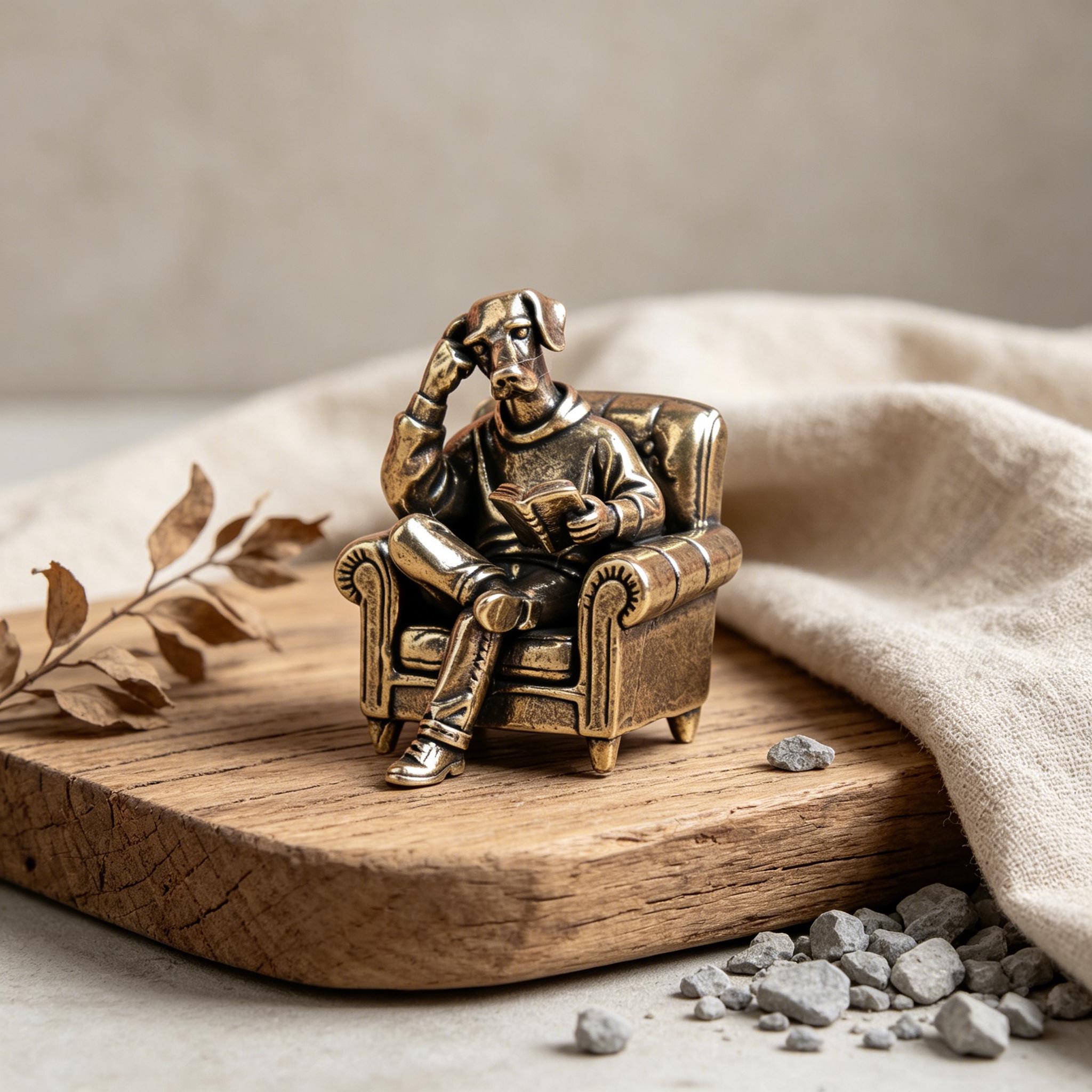 Mini Brass Dog Figurine Reading — Brass figurine image 4