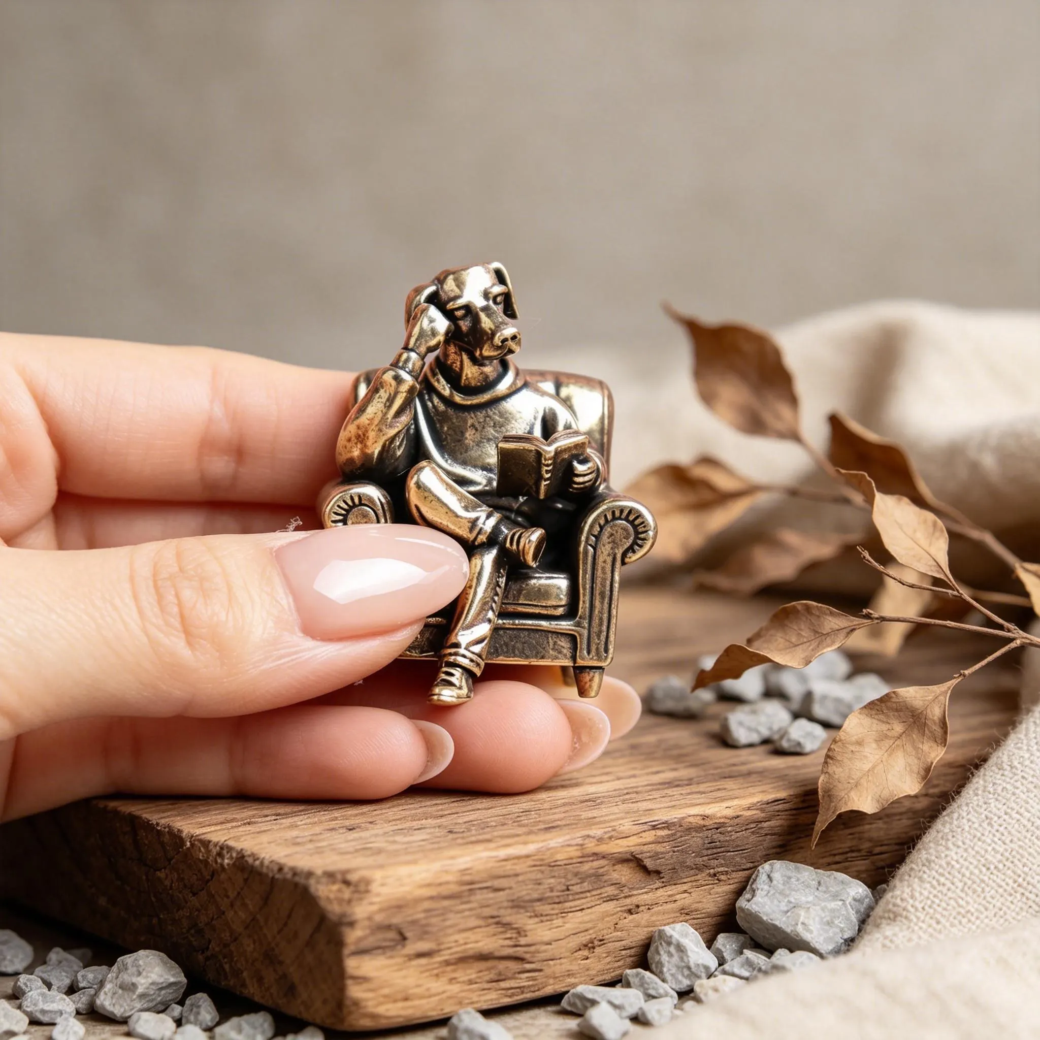 Mini Brass Dog Figurine Reading — Brass figurine image 5