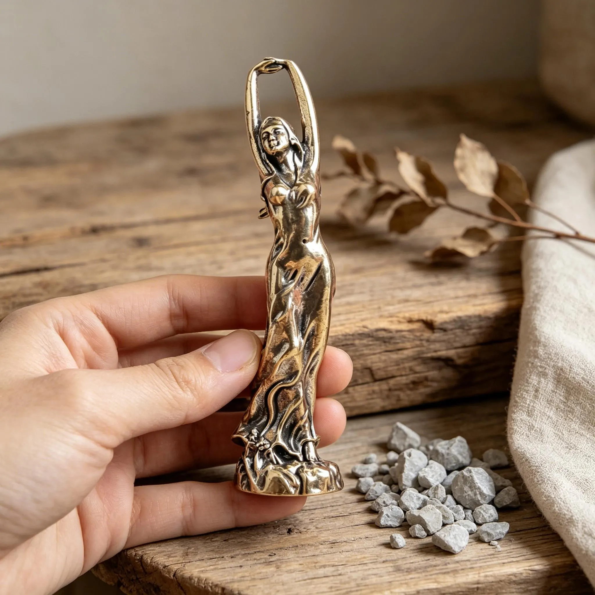 Handcrafted Brass Stretching Woman Figurine — Brass figurine image 5