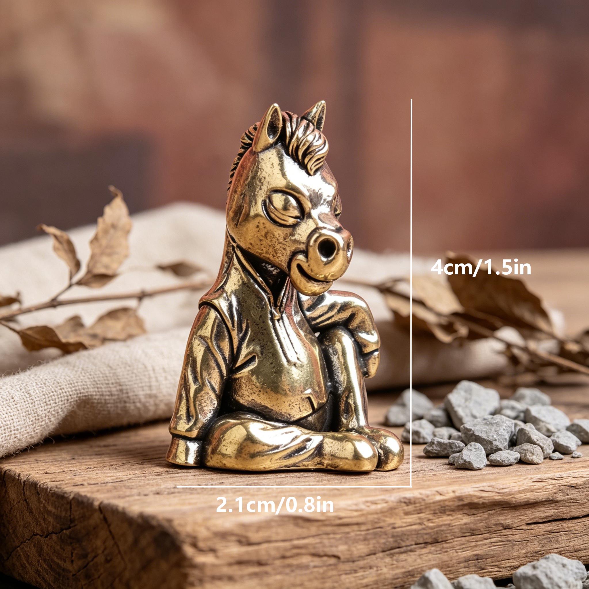 Vintage Brass Meditating Horse Figurine — Copper figurine image 2