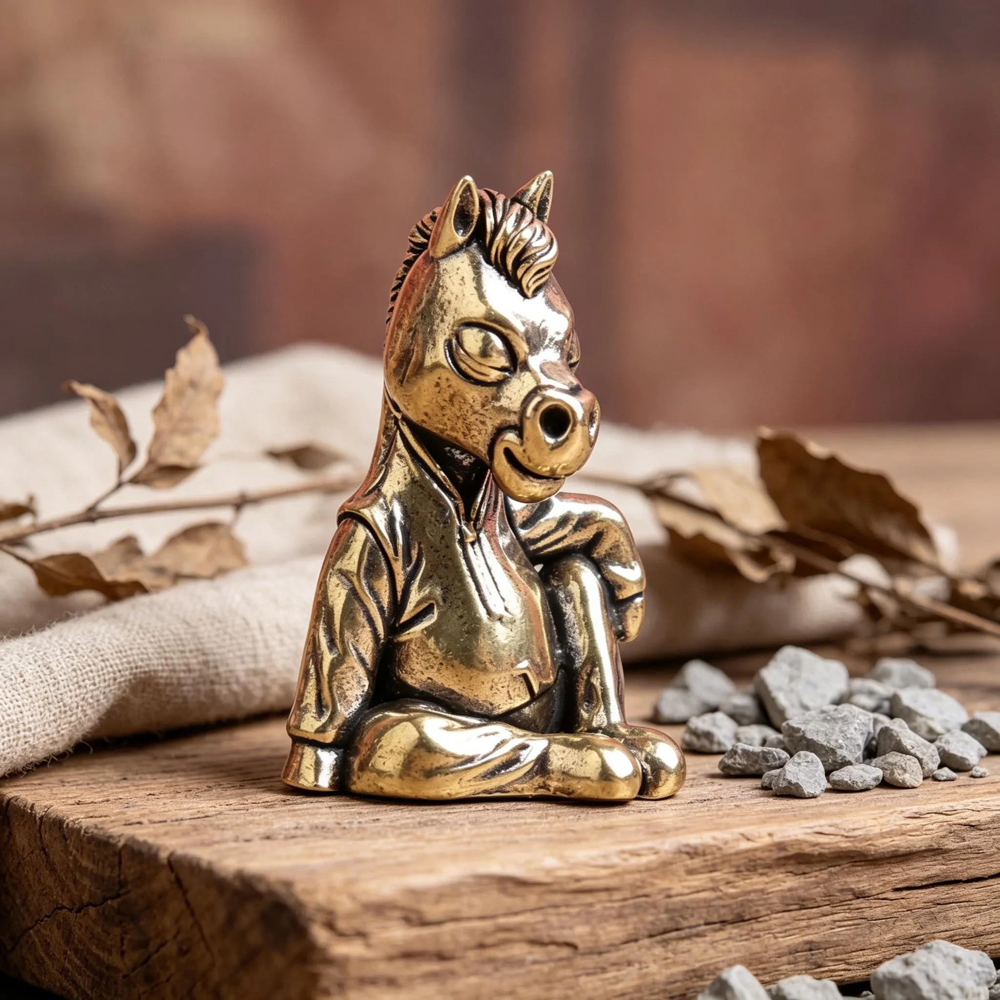 Vintage Brass Meditating Horse Figurine — Copper figurine image 3