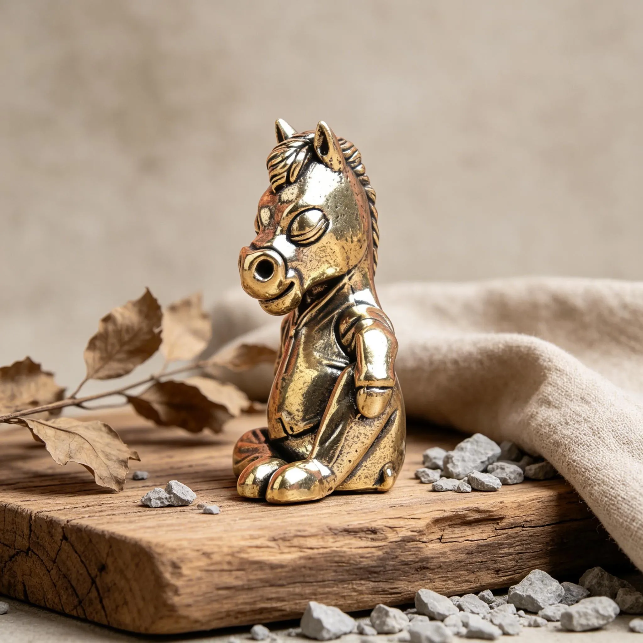 Vintage Brass Meditating Horse Figurine — Copper figurine image 4