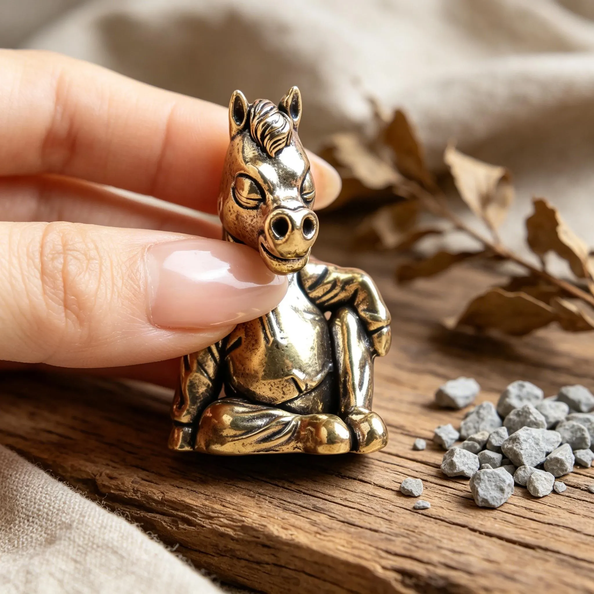 Vintage Brass Meditating Horse Figurine — Copper figurine image 5