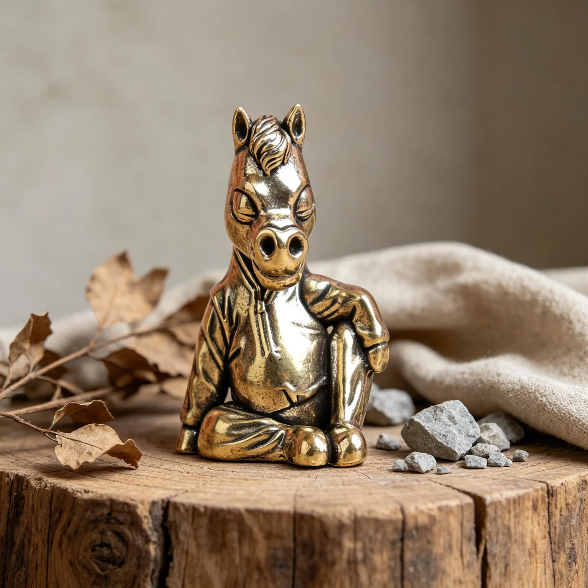 Vintage Brass Meditating Horse Figurine — Copper figurine image 6