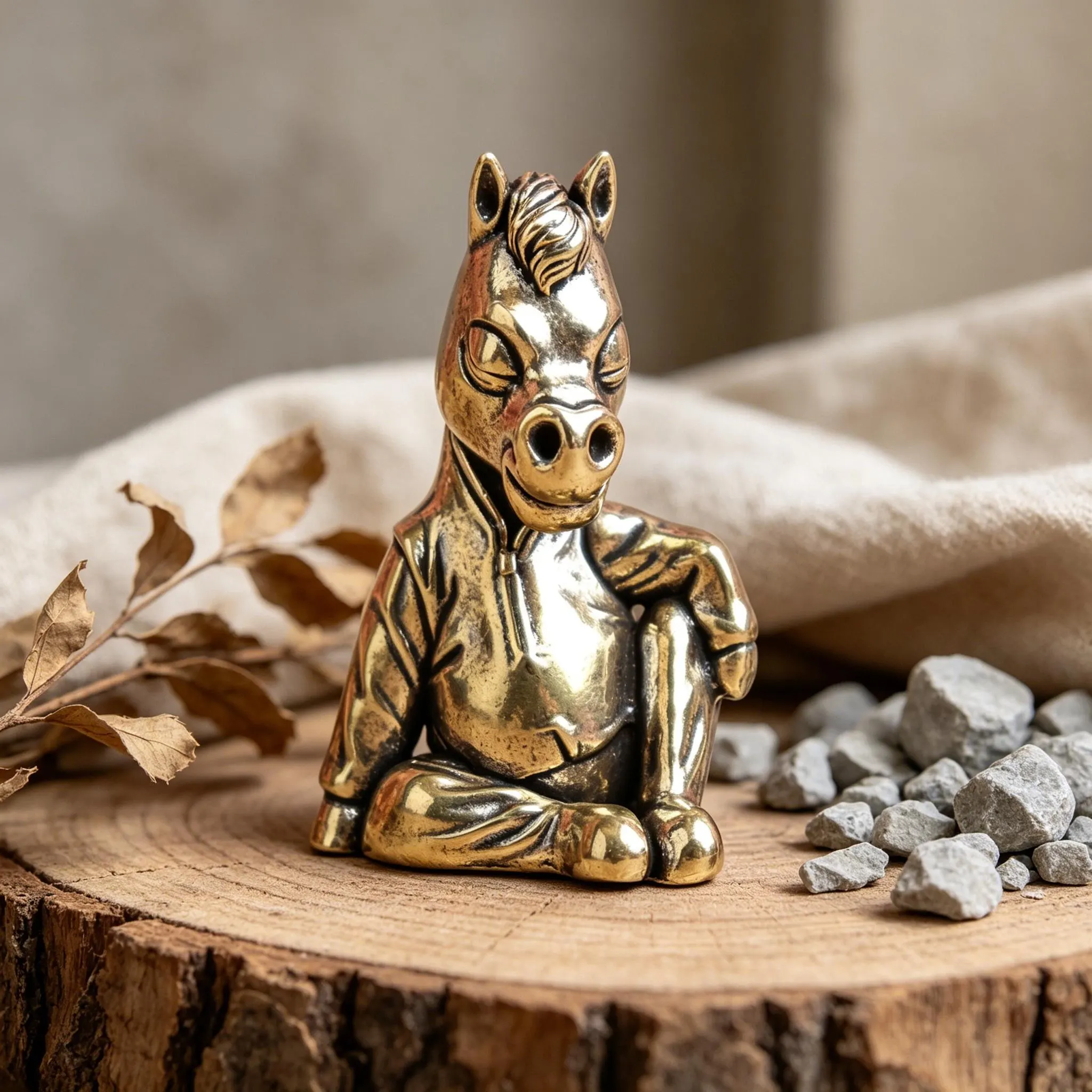 Vintage Brass Meditating Horse Figurine — Copper figurine image 1