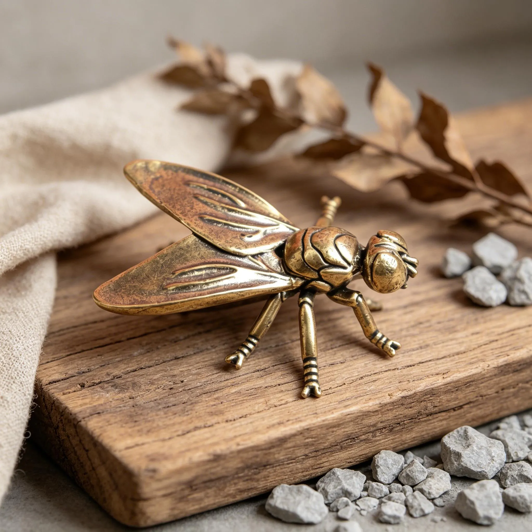Vintage Brass Fly Figurine Set — Copper figurine image 7