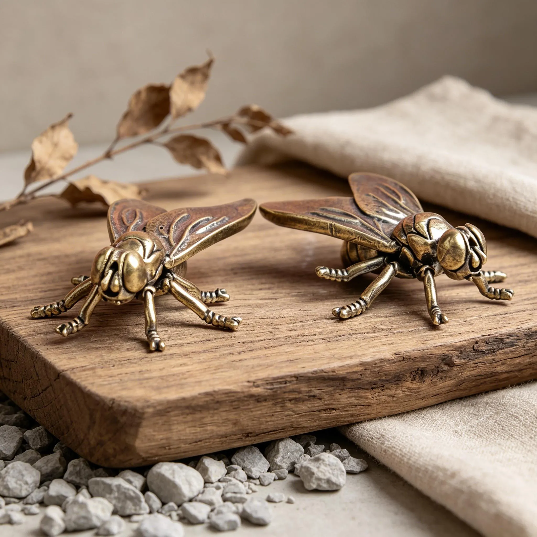 Vintage Brass Fly Figurine Set — Copper figurine image 1