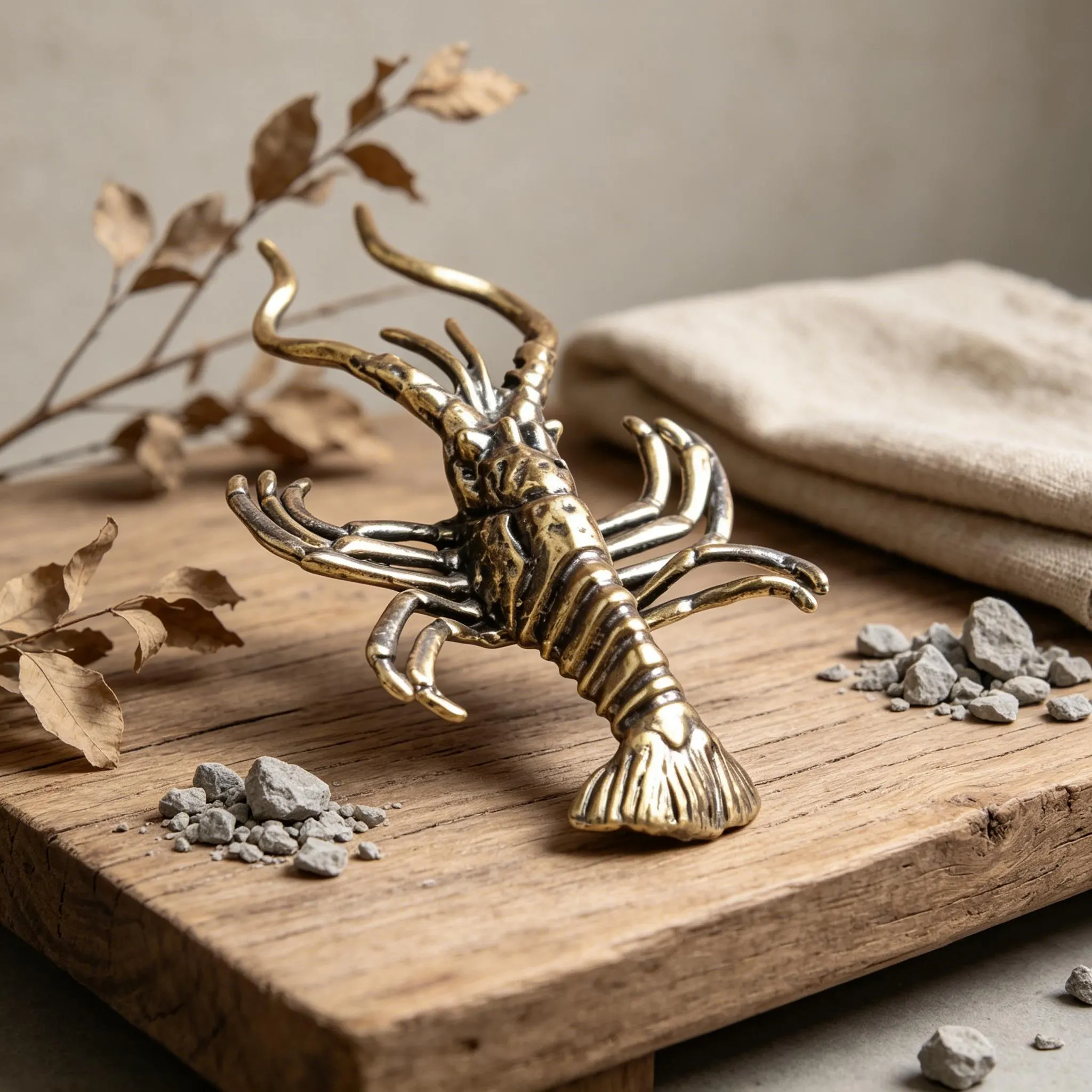 Vintage Handmade Brass Lobster Figurine — Copper figurine image 3