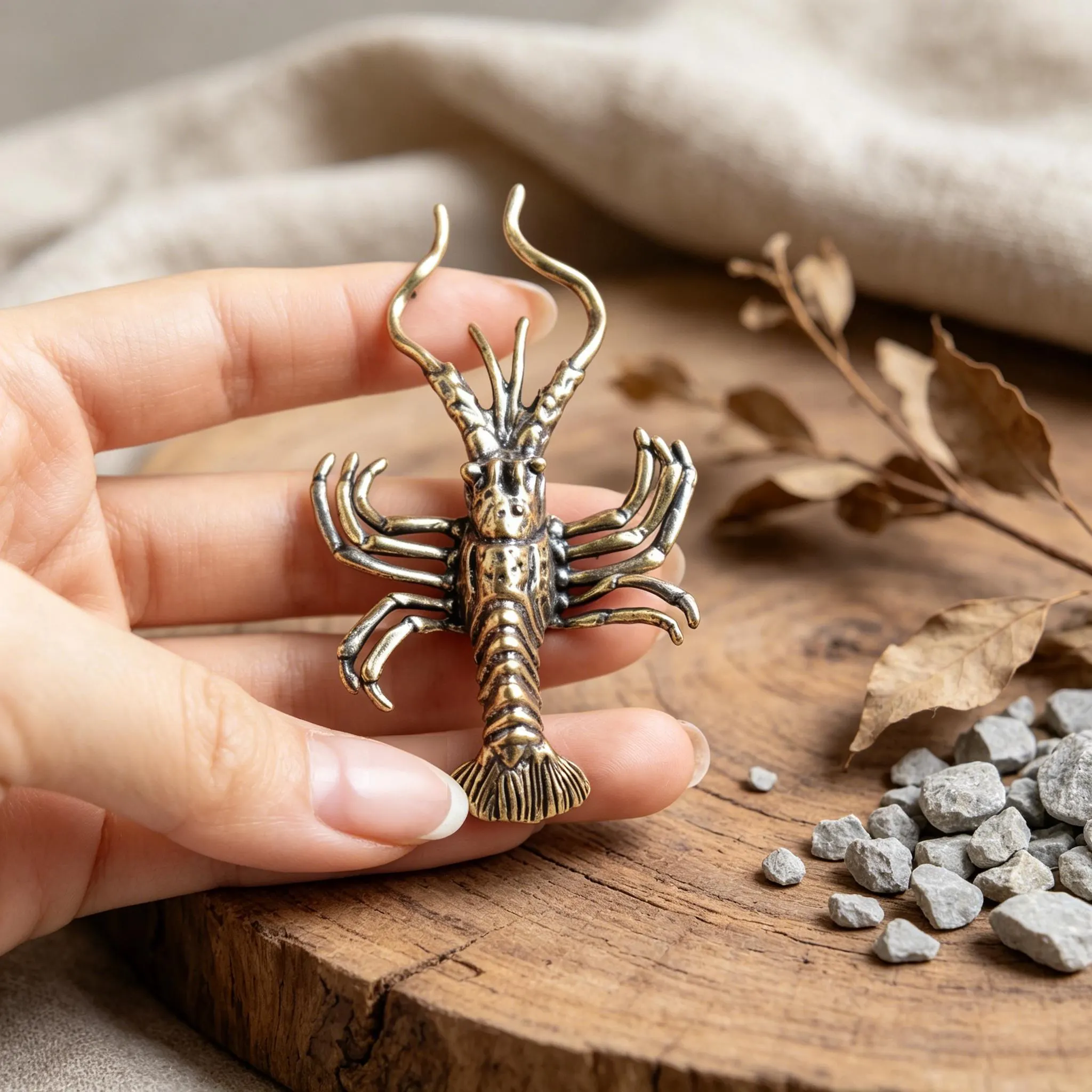 Vintage Handmade Brass Lobster Figurine — Copper figurine image 7