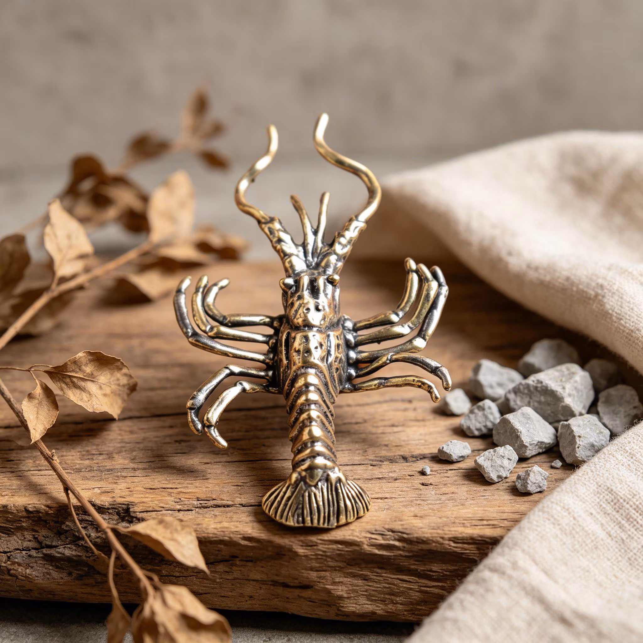Vintage Handmade Brass Lobster Figurine — Copper figurine image 1