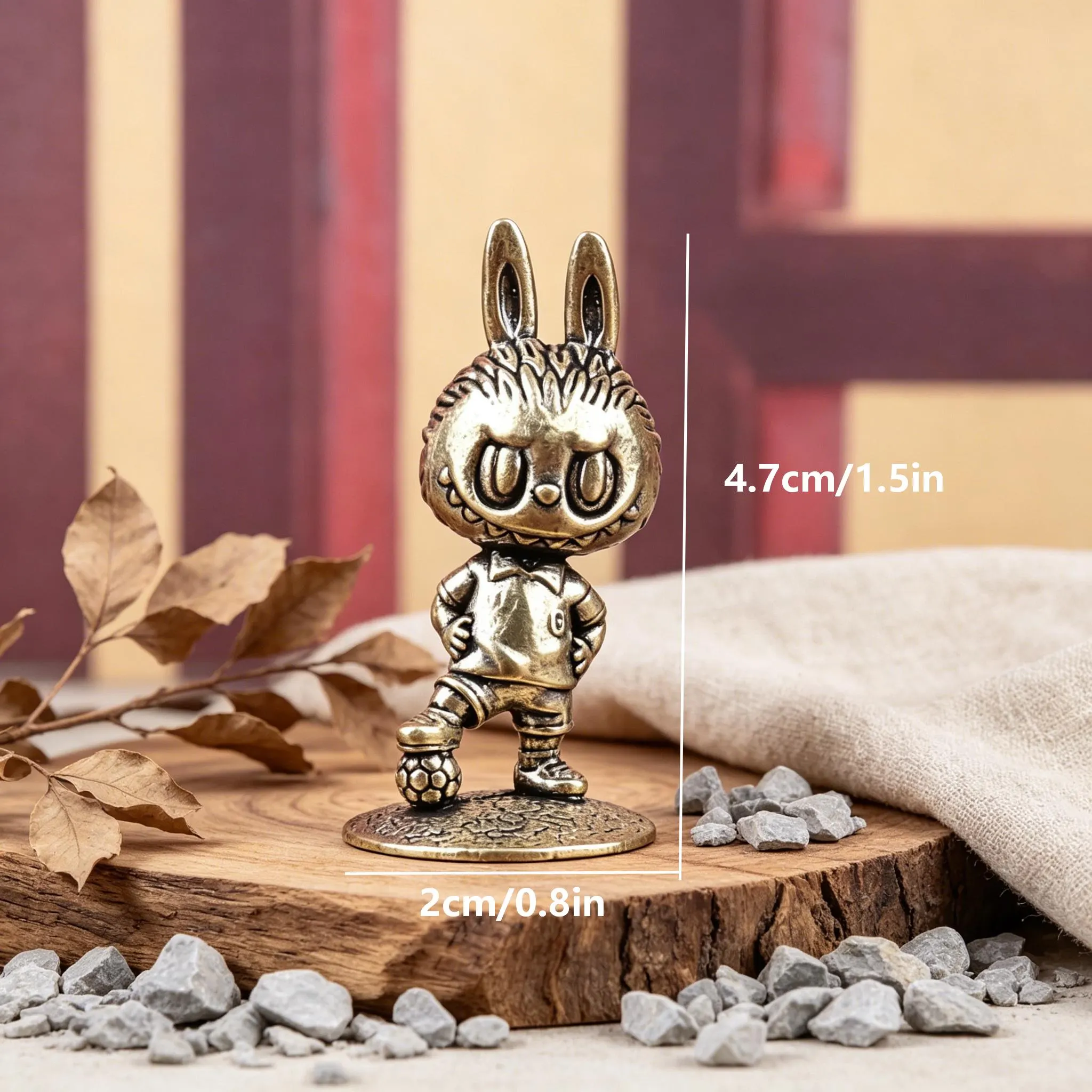 Vintage Handmade Brass Soccer Bunny Figurine — Copper figurine image 2