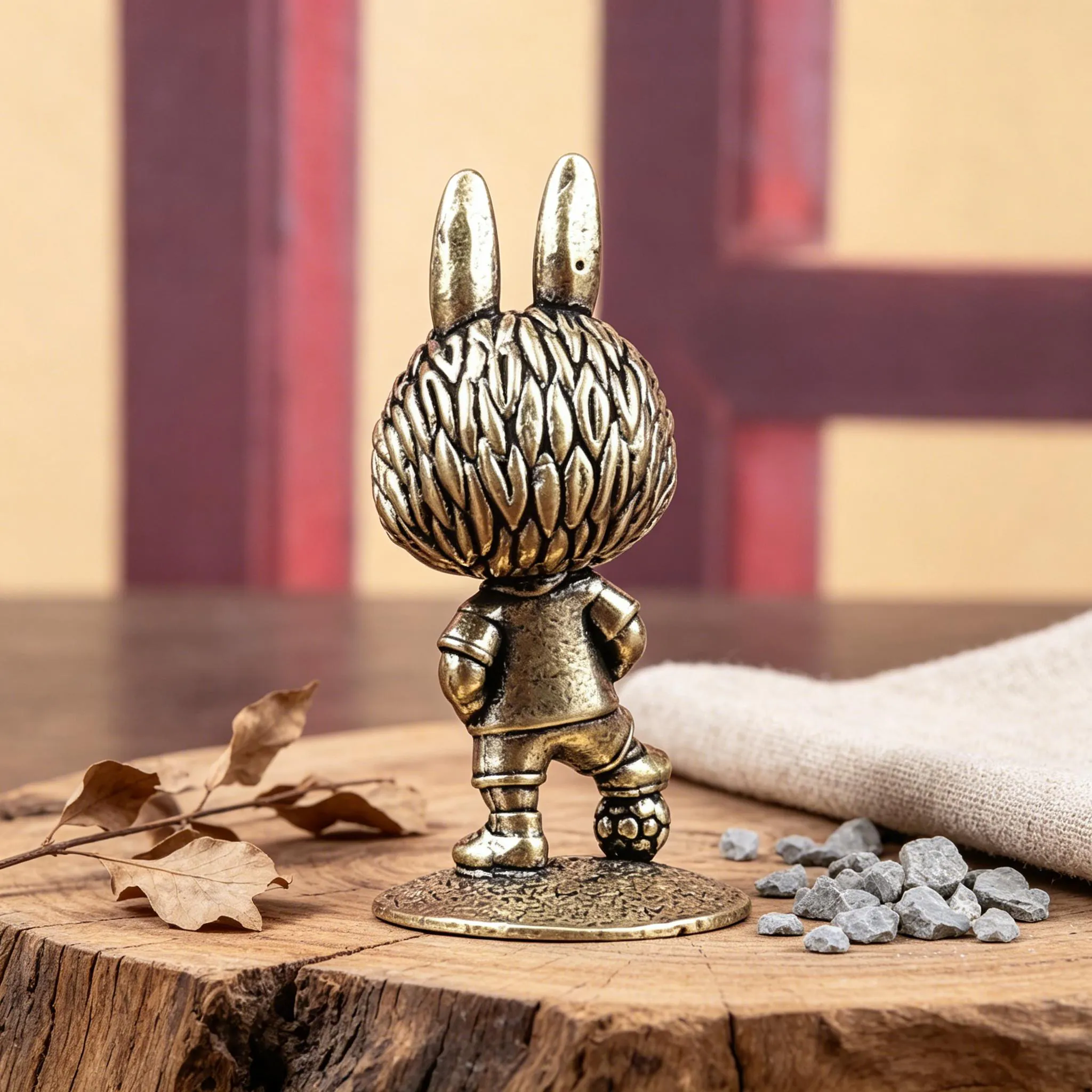 Vintage Handmade Brass Soccer Bunny Figurine — Copper figurine image 5