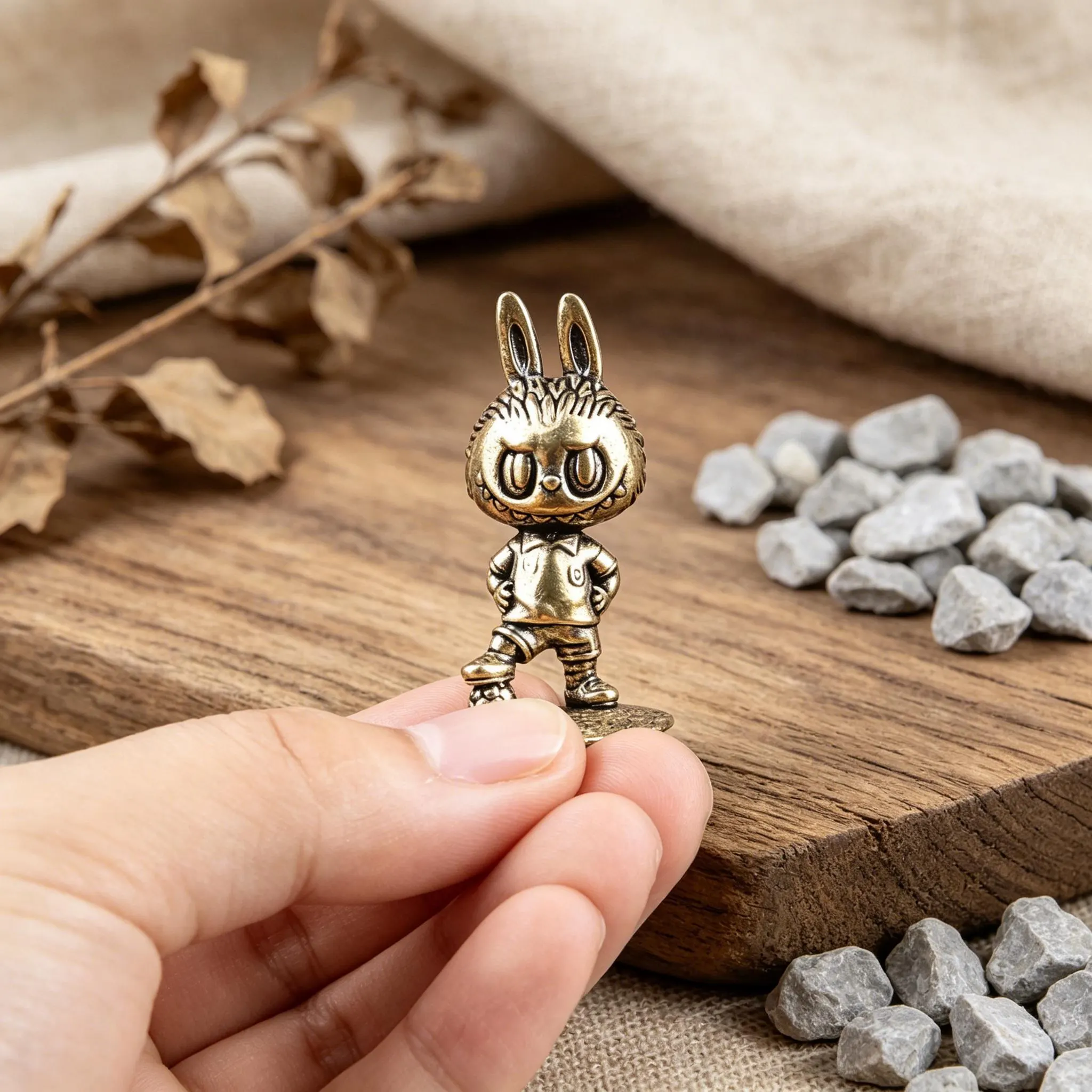 Vintage Handmade Brass Soccer Bunny Figurine — Copper figurine image 6