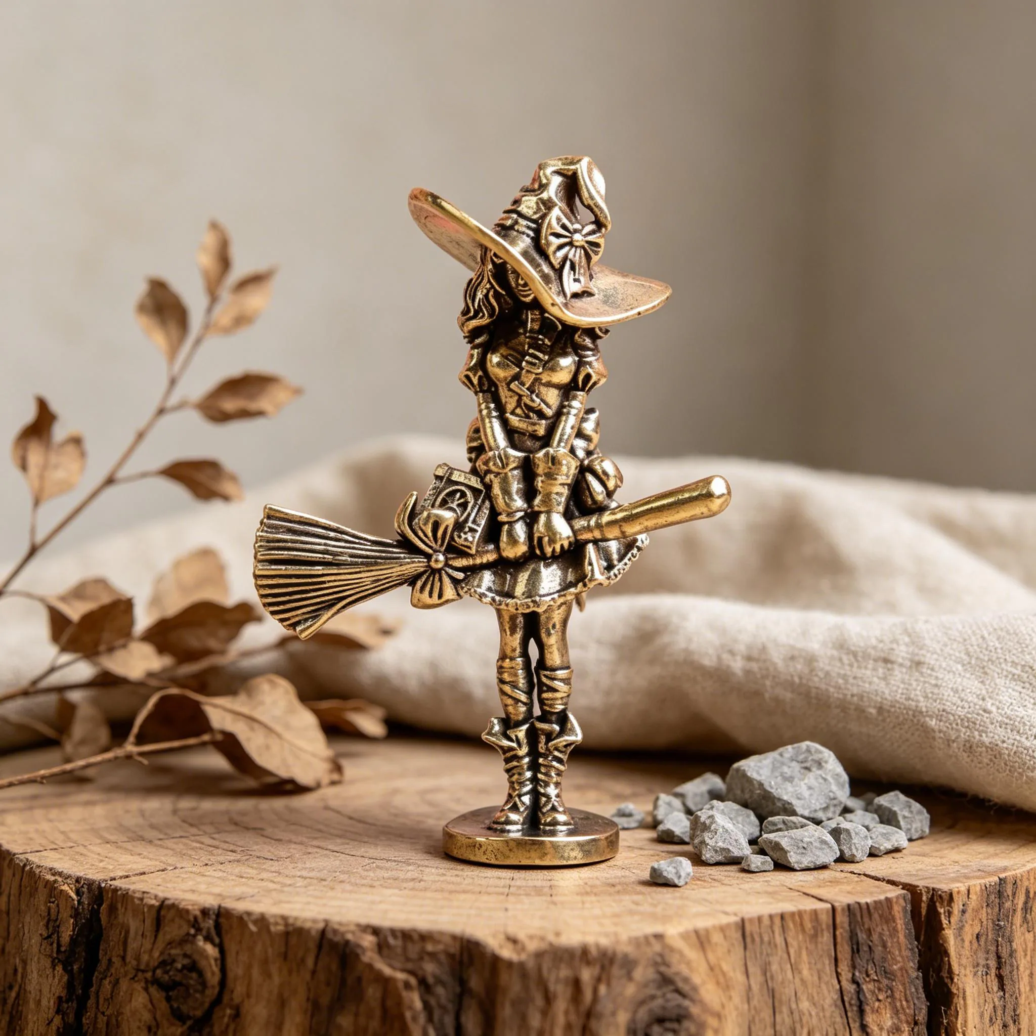 Handmade Brass Witch Figurine — Copper figurine image 1