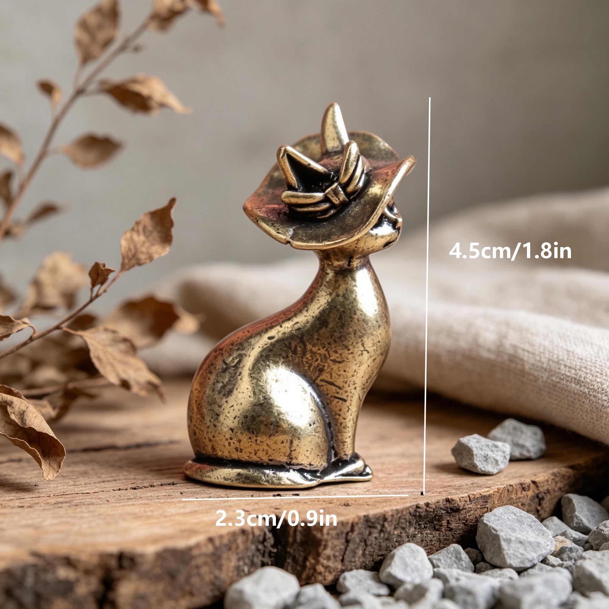 Handmade Brass Cat With Hat Figurine — Copper figurine image 2