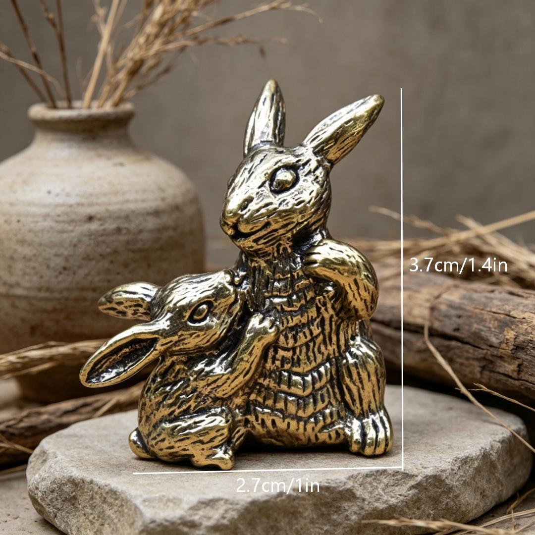 Vintage Brass Mother & Baby Rabbit Figurine — Brass figurine image 3