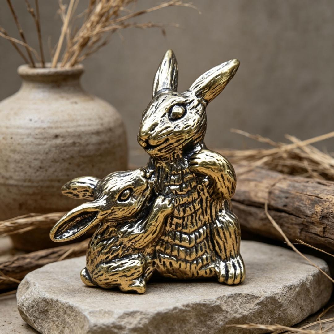Vintage Brass Mother & Baby Rabbit Figurine — Brass figurine image 5