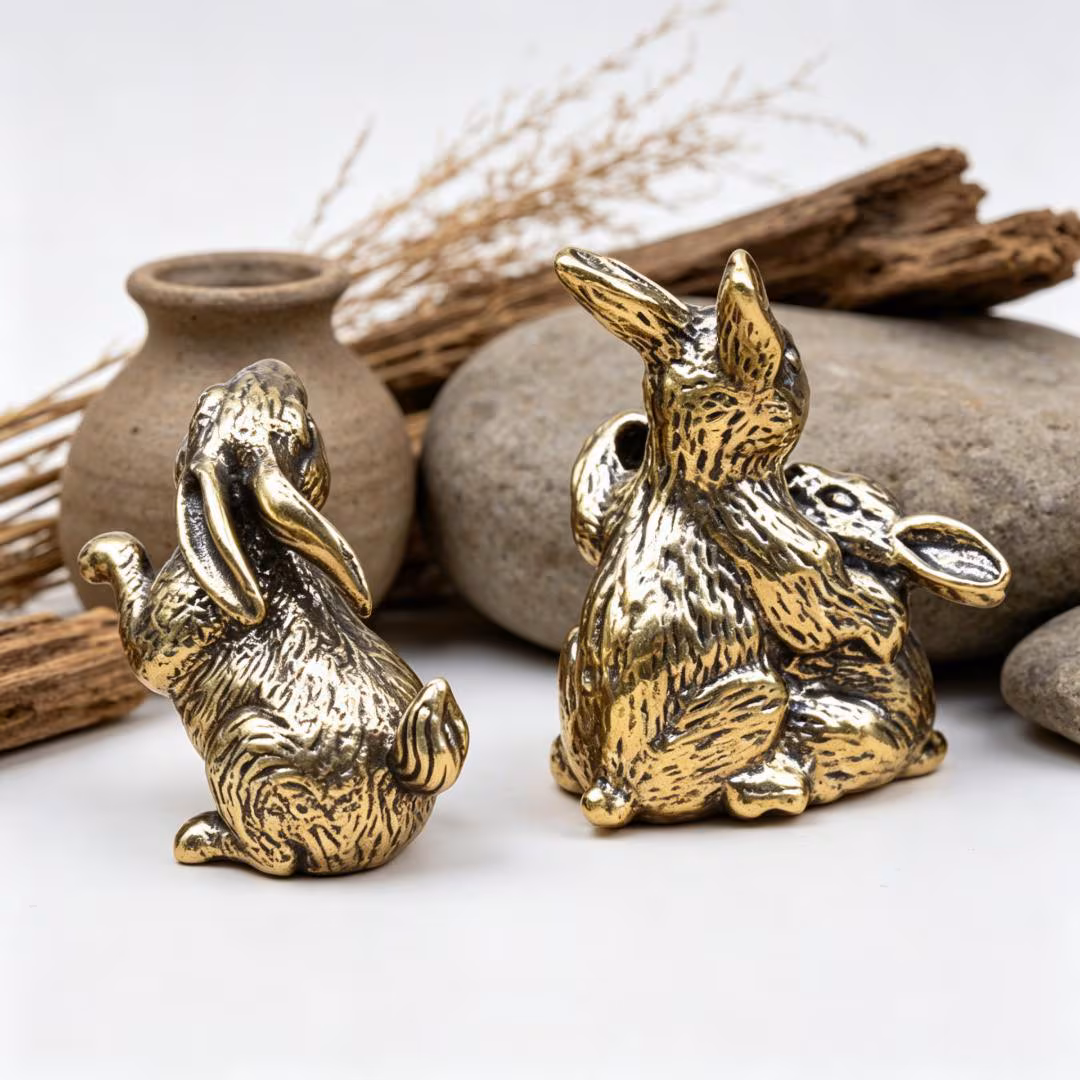 Vintage Brass Mother & Baby Rabbit Figurine — Brass figurine image 6