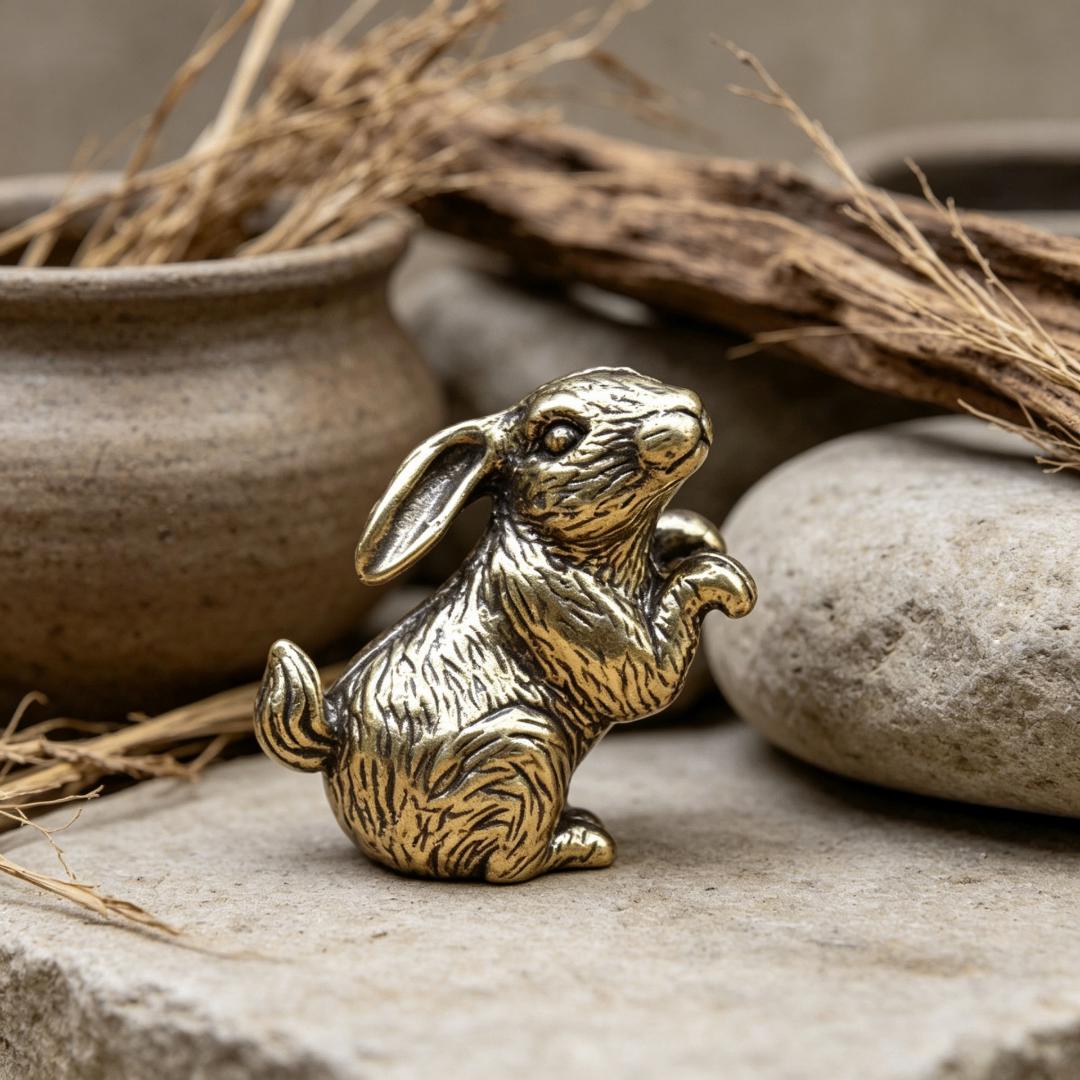 Vintage Brass Mother & Baby Rabbit Figurine — Brass figurine image 7
