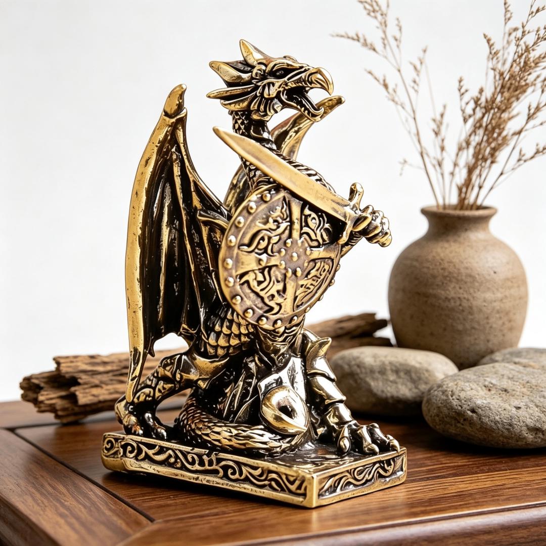 Brass Knight Dragon Figurine — Brass figurine image 3