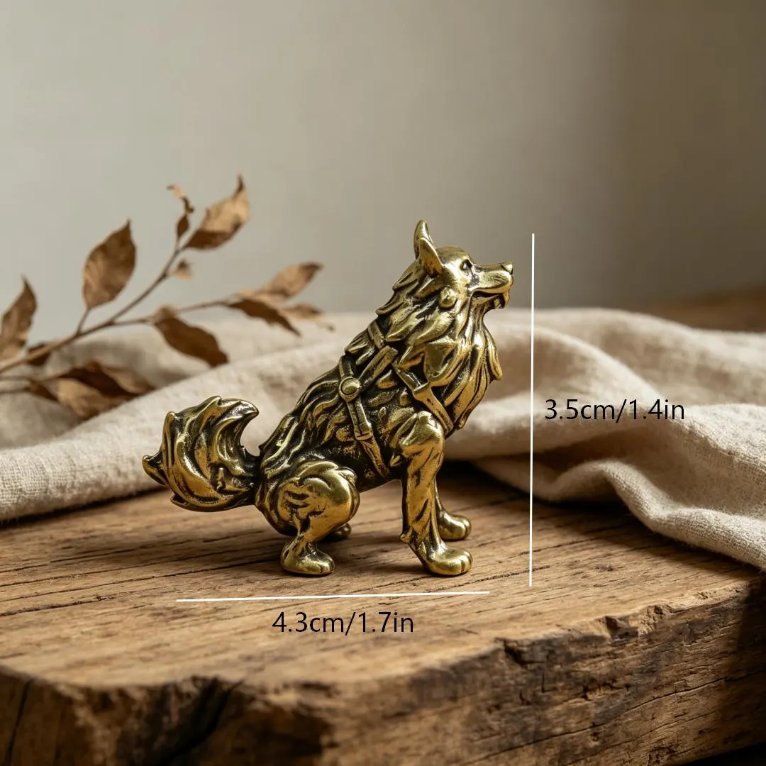 Vintage Brass Wolf Figurine Set — Brass figurine image 3
