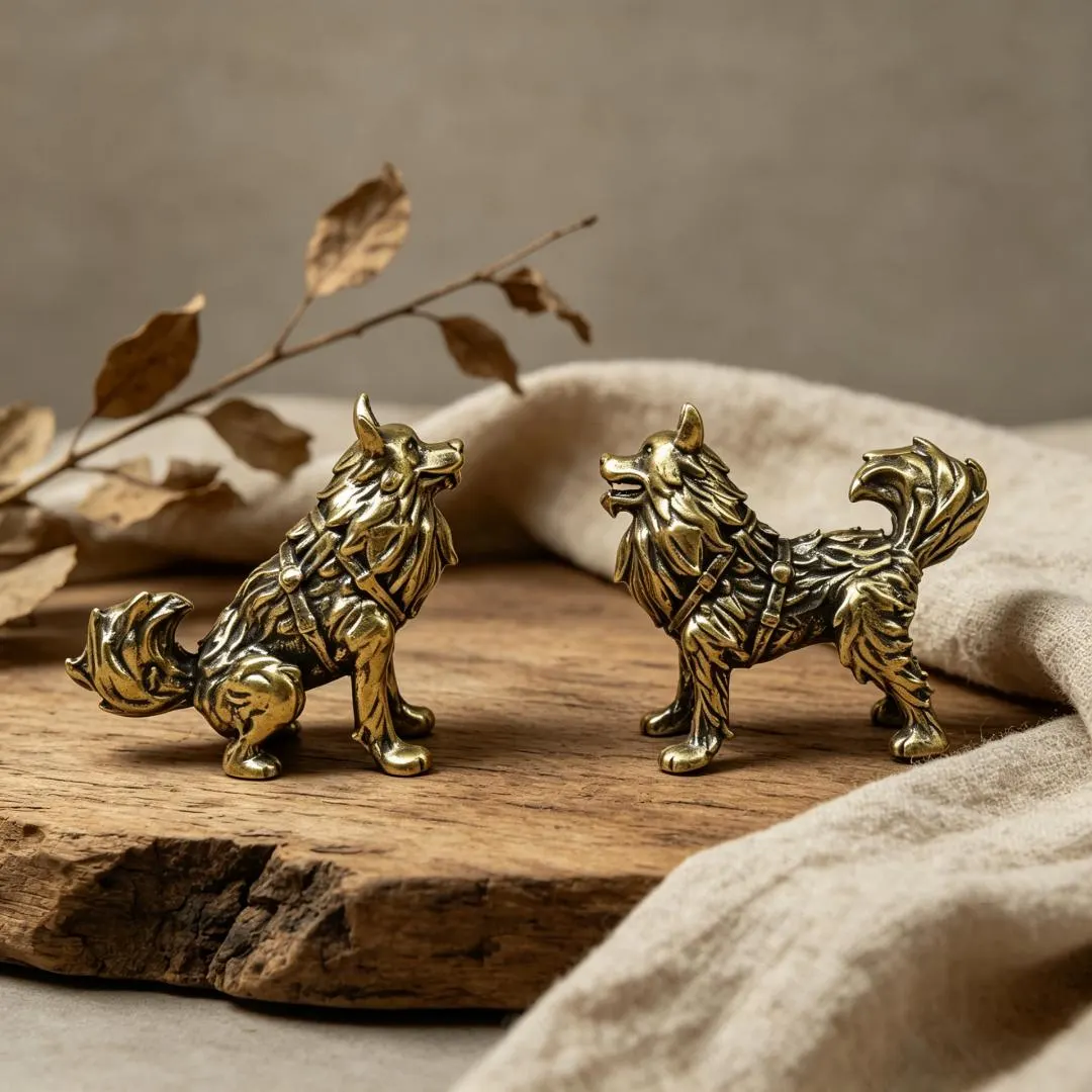 Vintage Brass Wolf Figurine Set — Brass figurine image 4