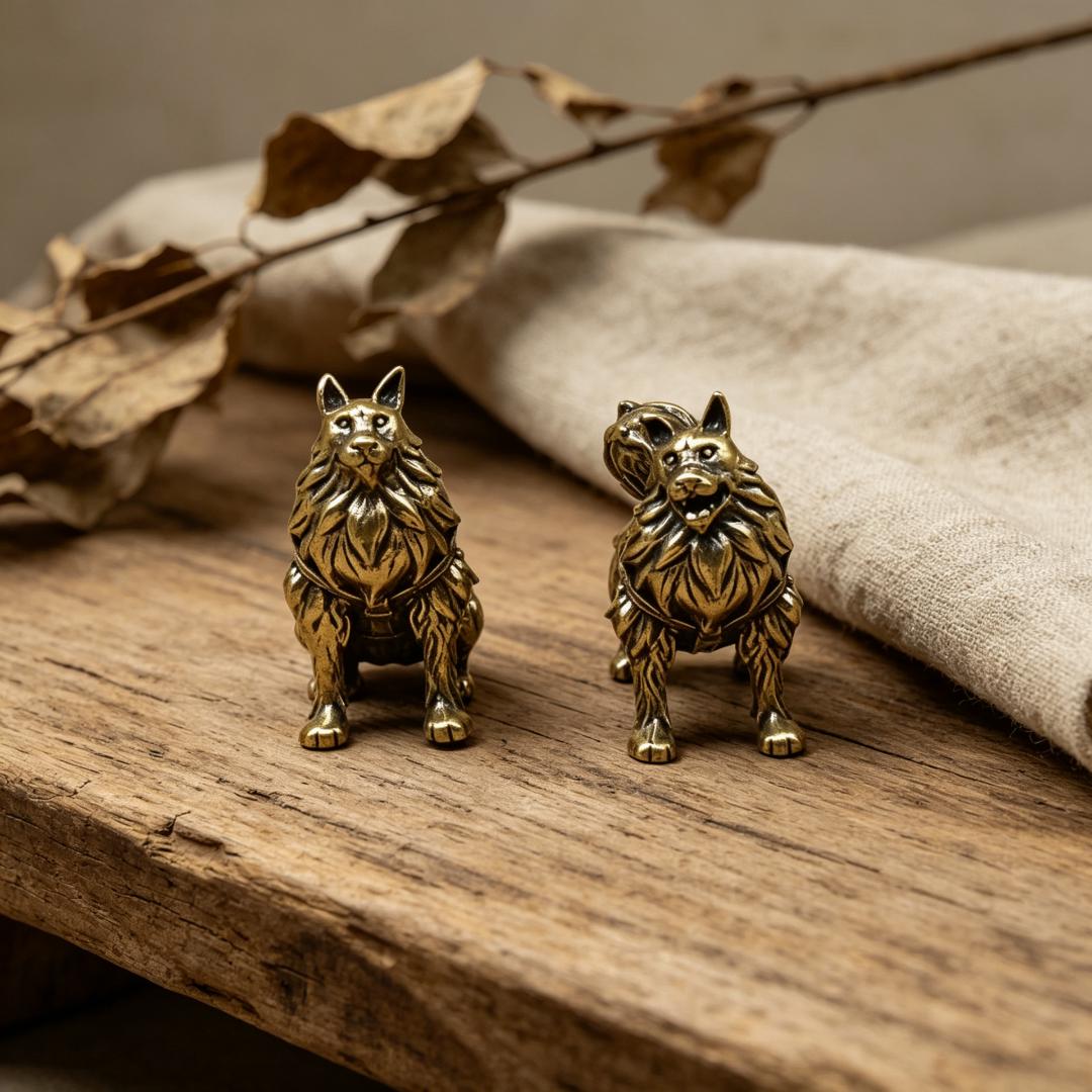 Vintage Brass Wolf Figurine Set — Brass figurine image 5