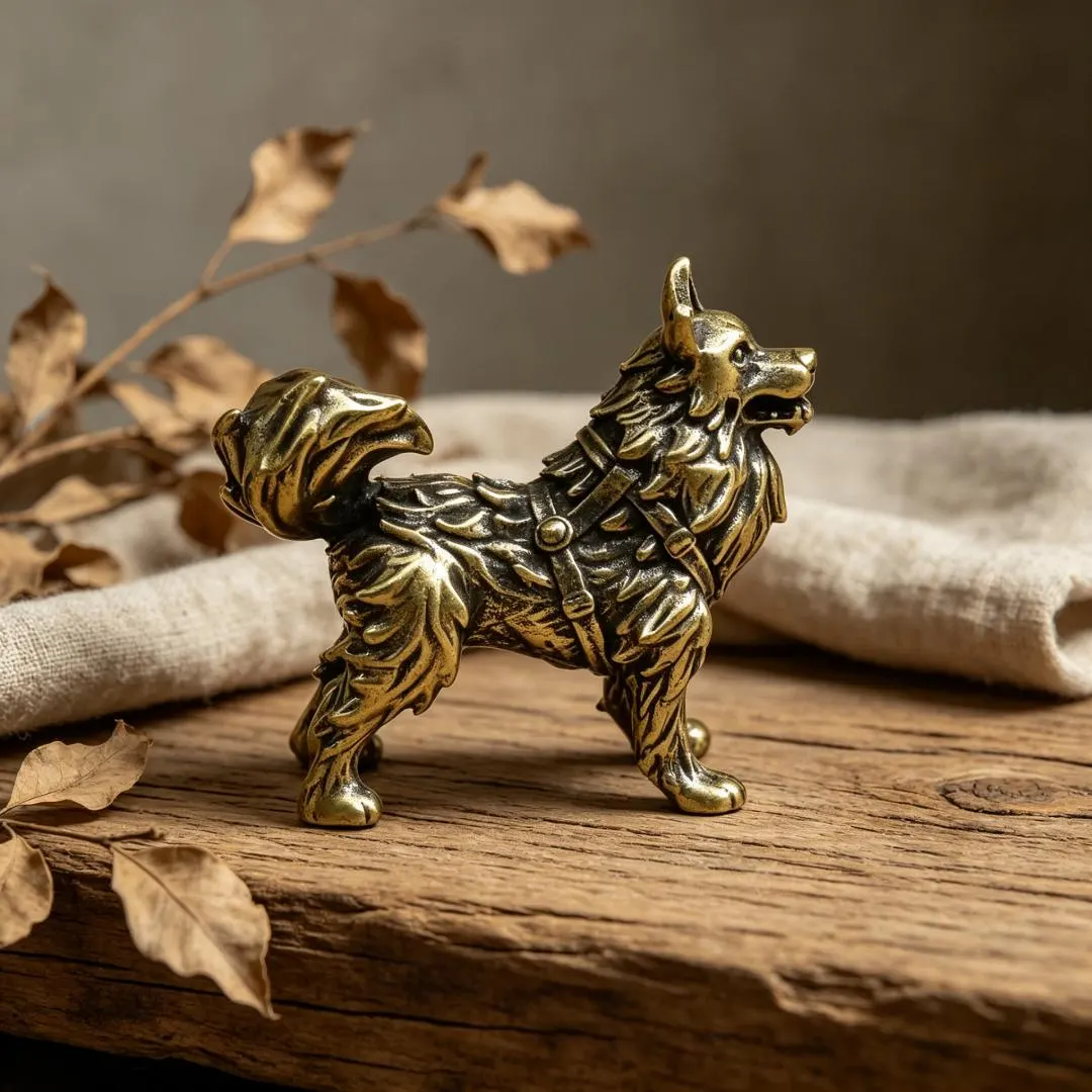 Vintage Brass Wolf Figurine Set — Brass figurine image 6