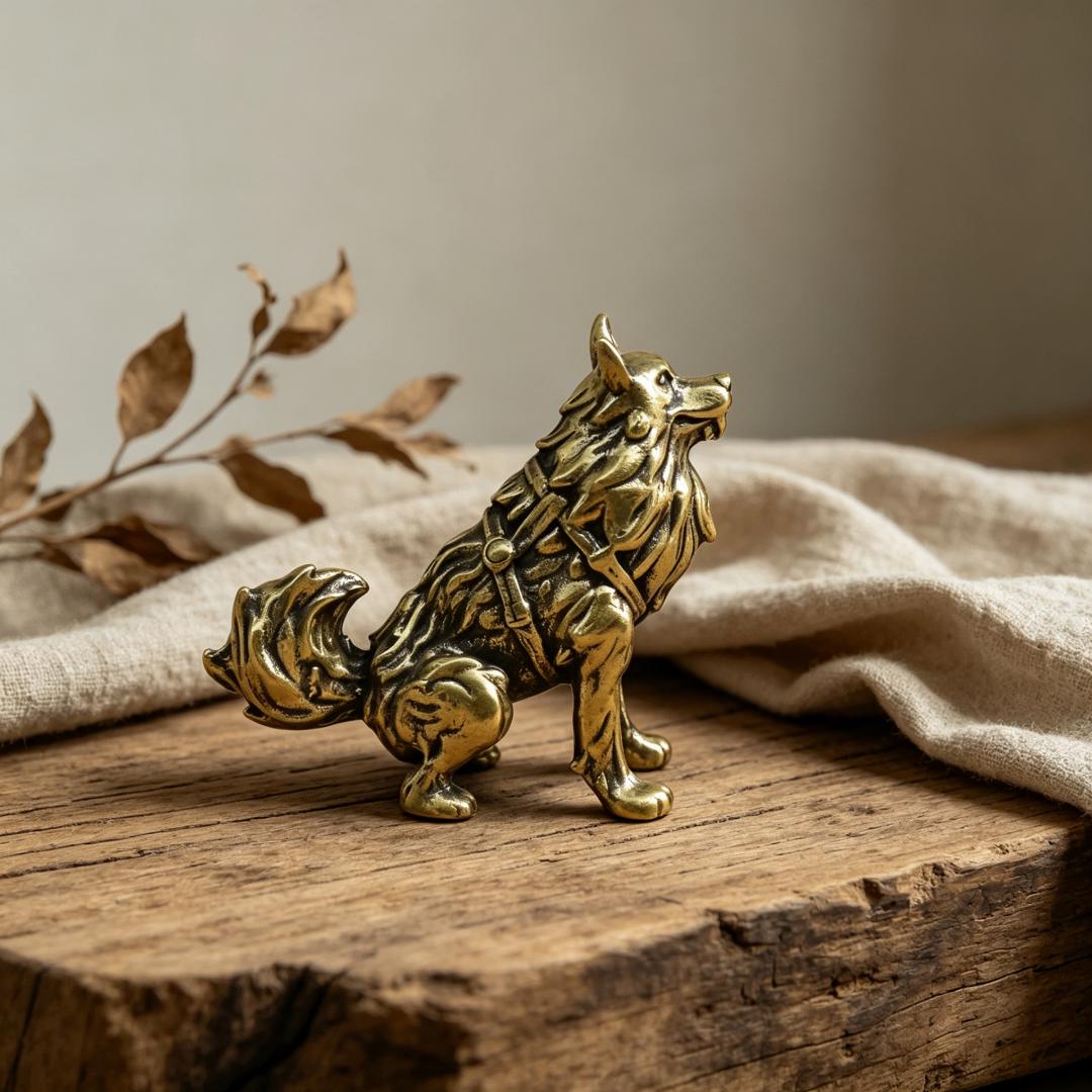 Vintage Brass Wolf Figurine Set — Brass figurine image 7