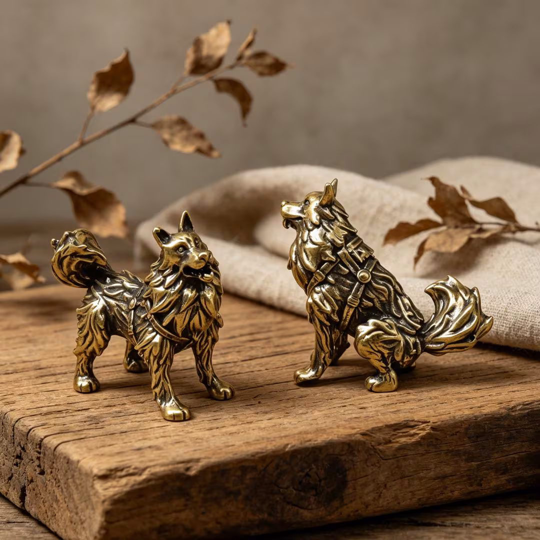 Vintage Brass Wolf Figurine Set — Brass figurine image 1